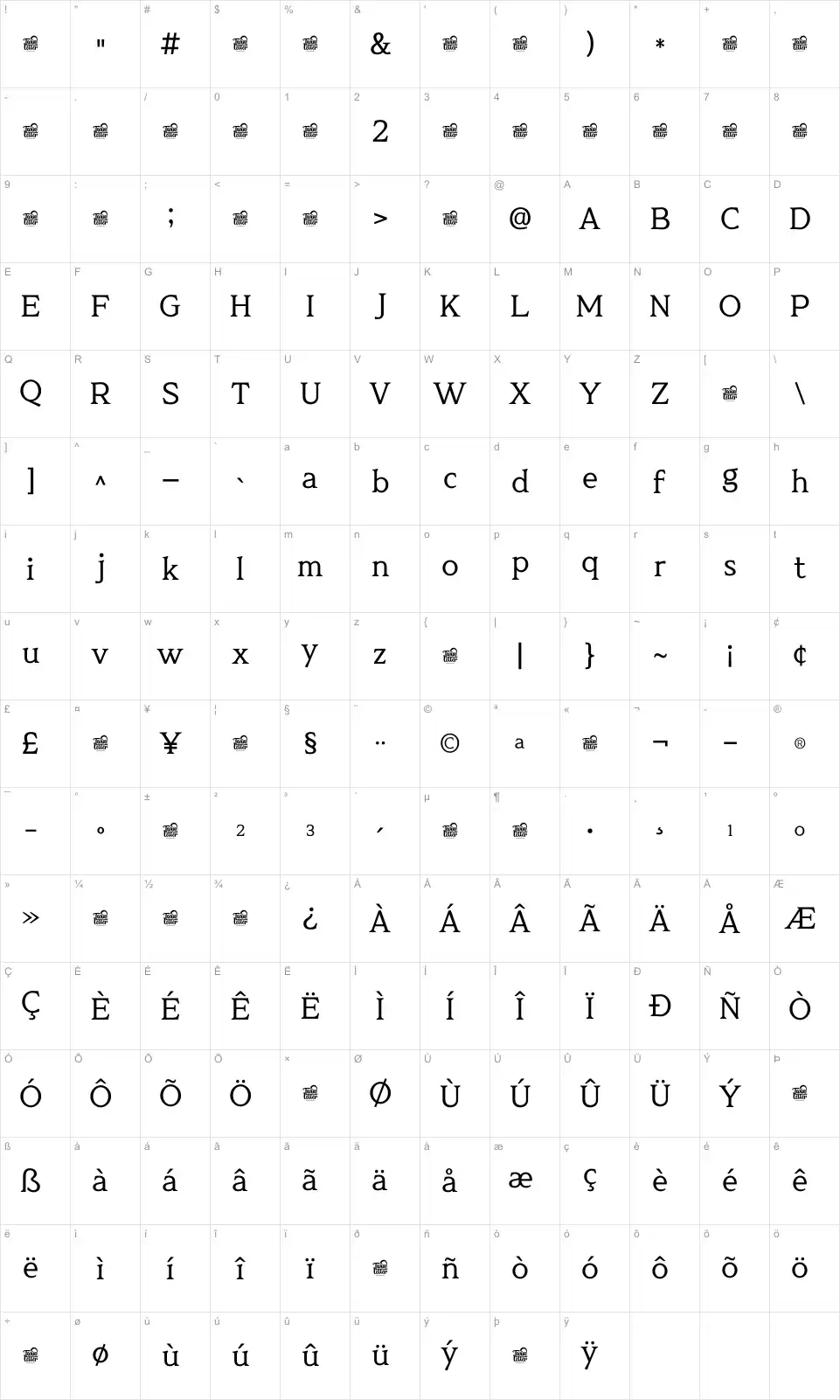 Nor Belsiorfont character map