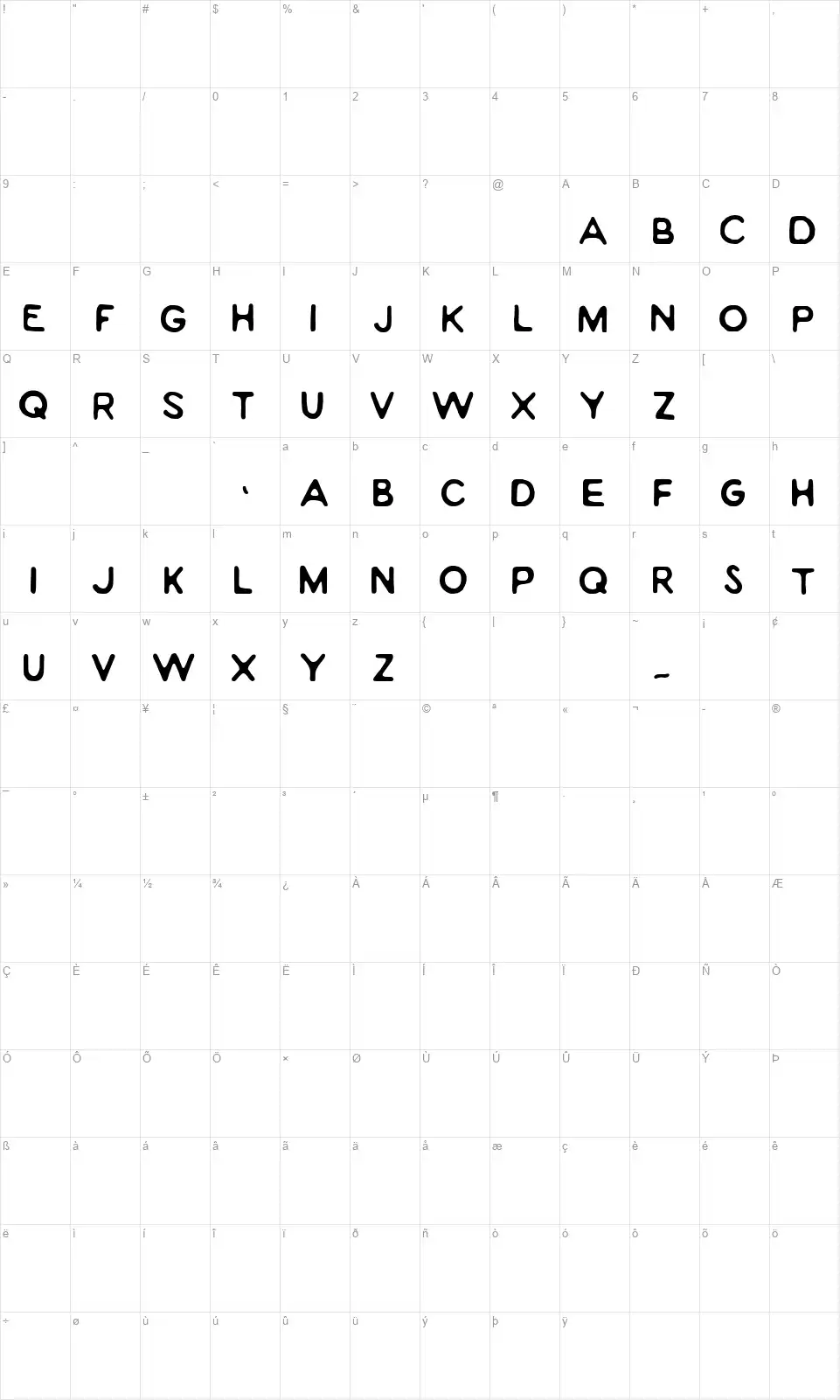 North Wayfont character map