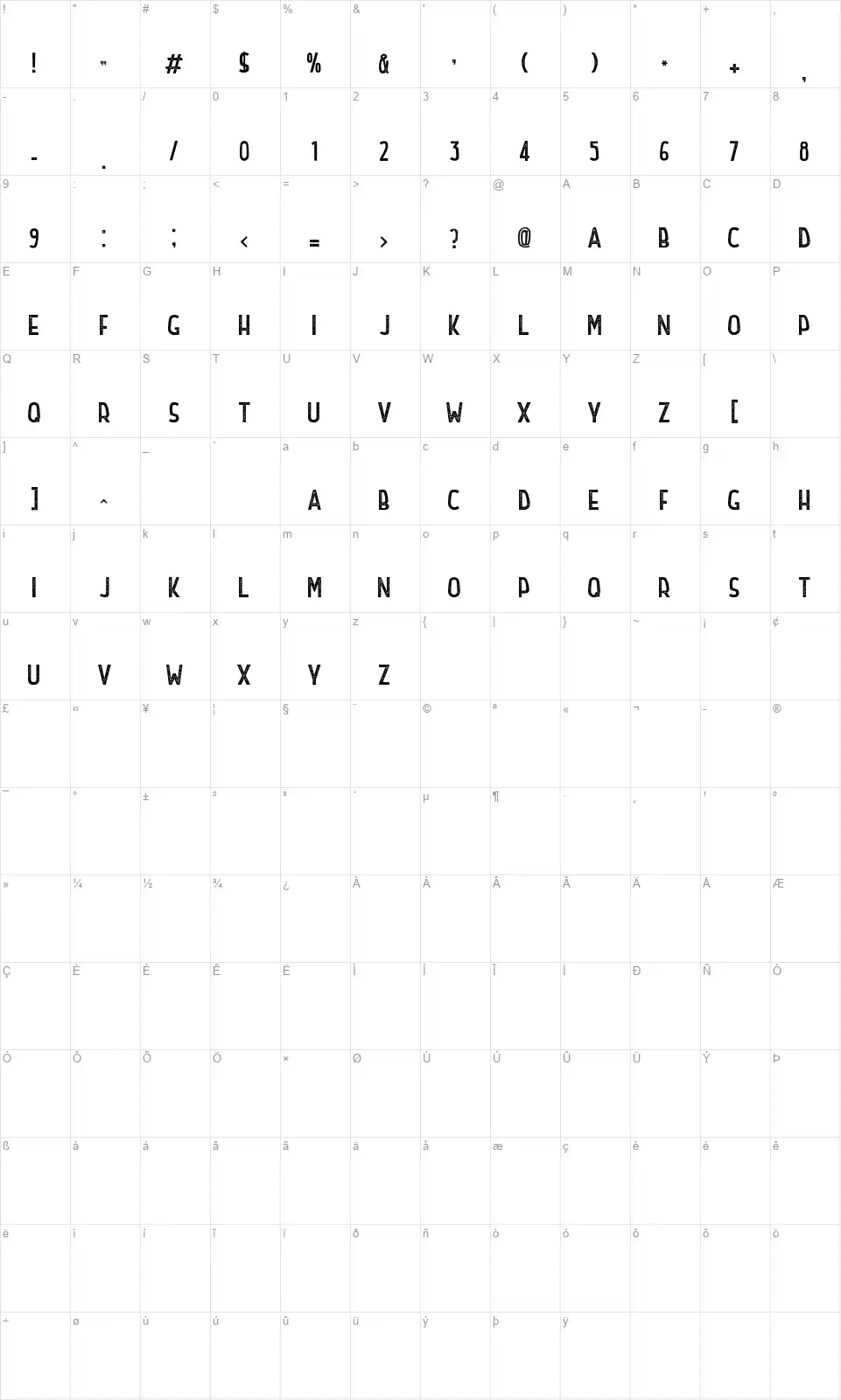 Northern Highwayfont character map