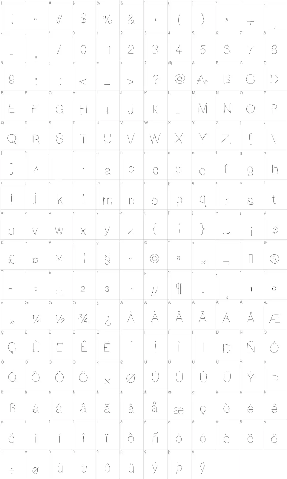 Note Book Scribblefont character map