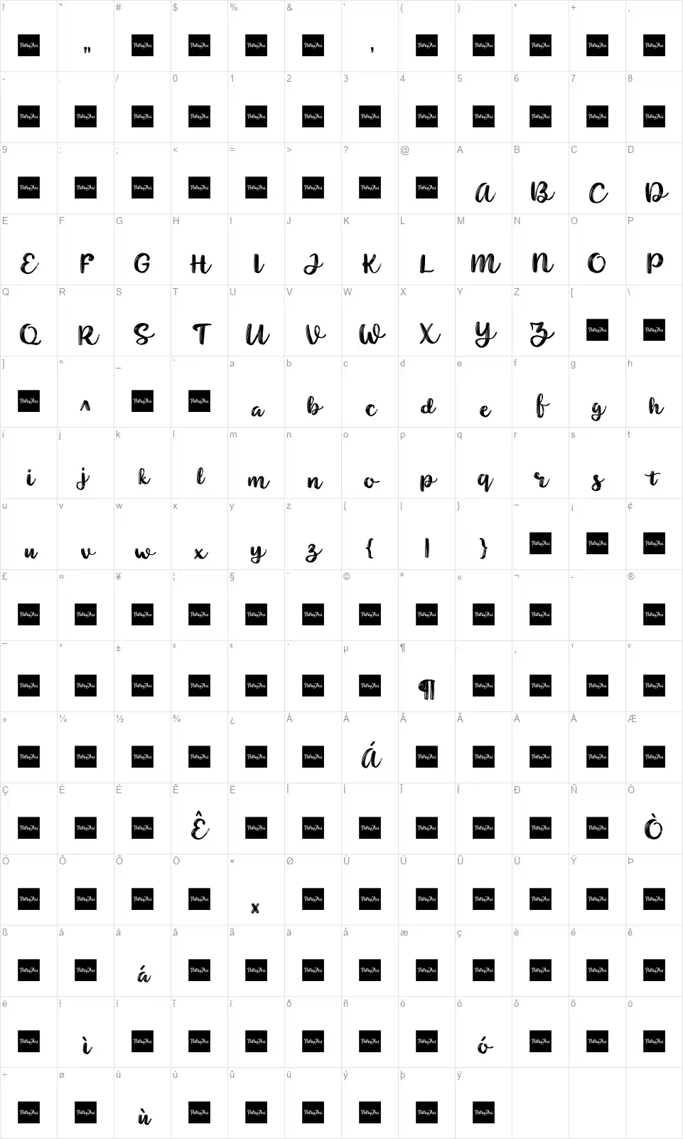 Noyramfont character map