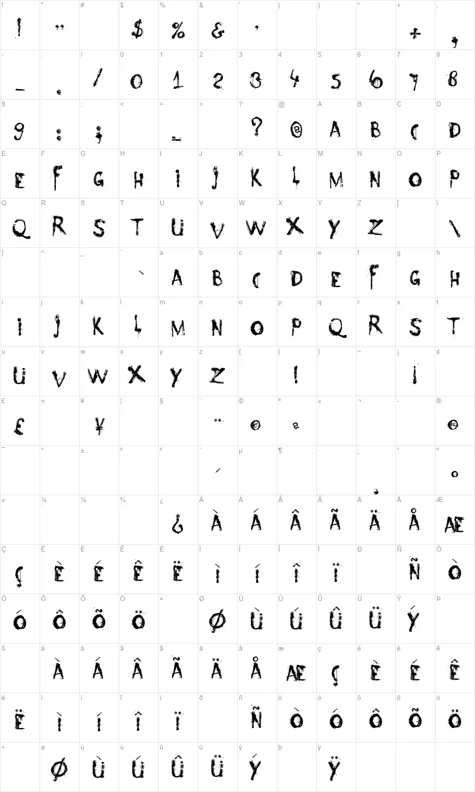 Nyctophobiafont character map