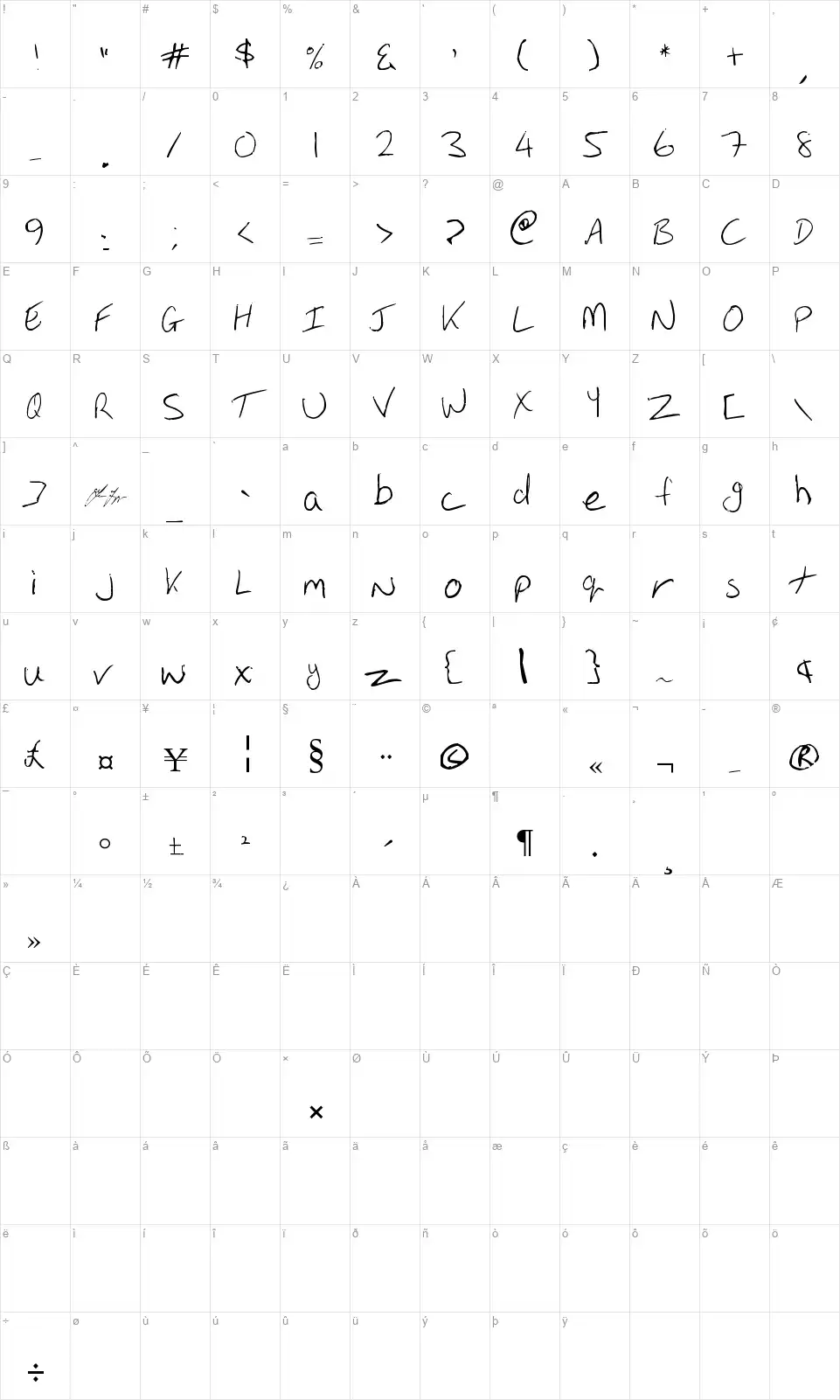 Oakhillfont character map