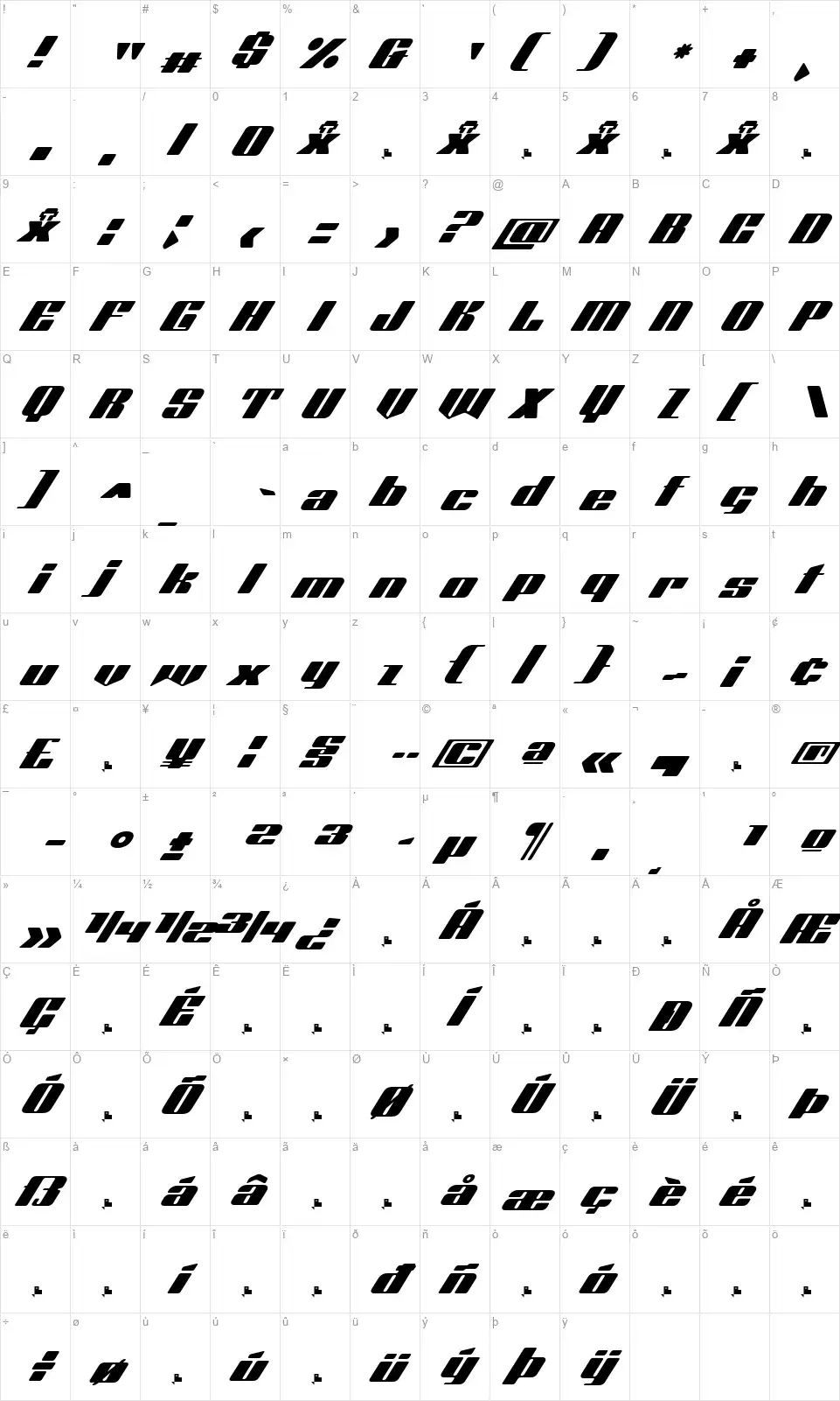 Octuple Maxfont character map