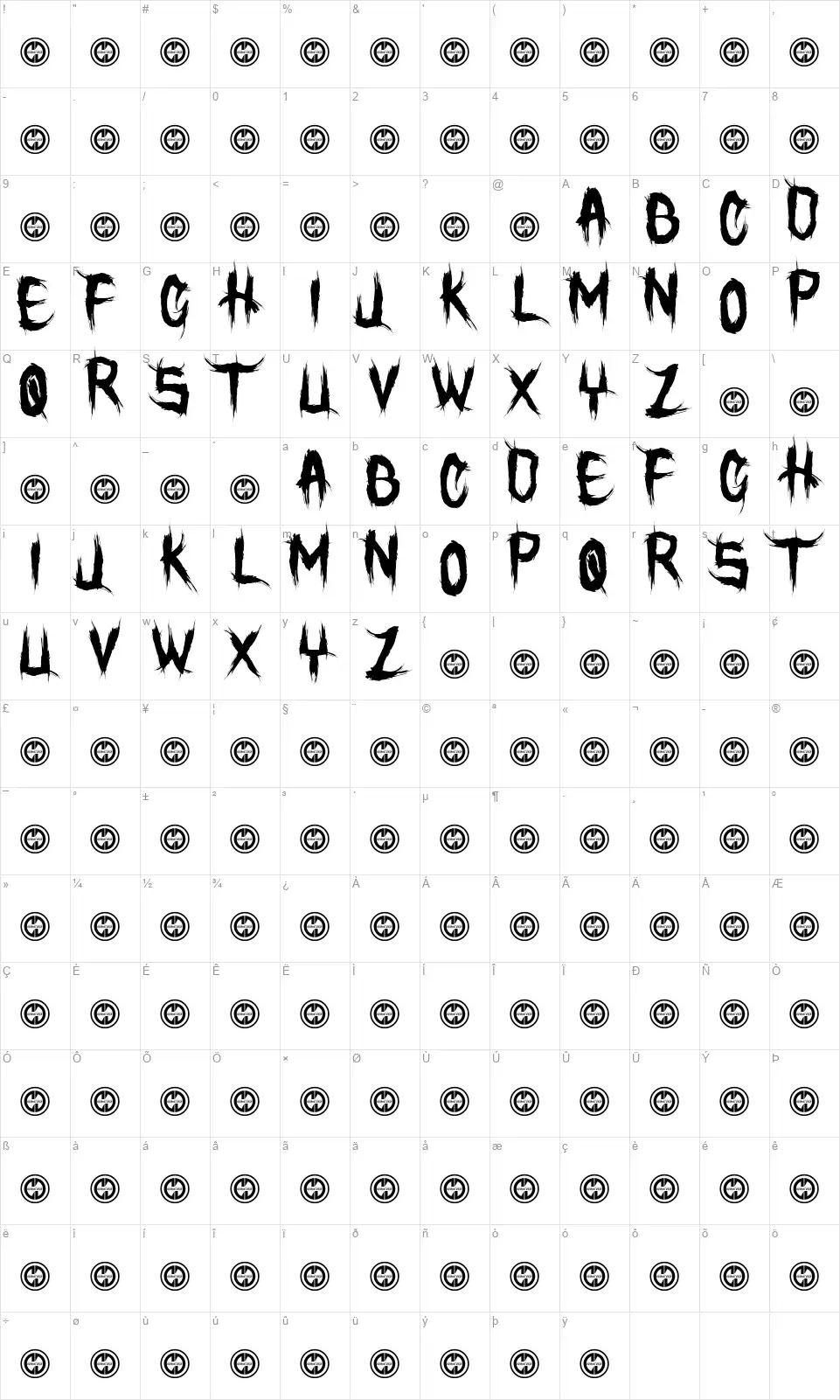 Ode To Murderfont character map