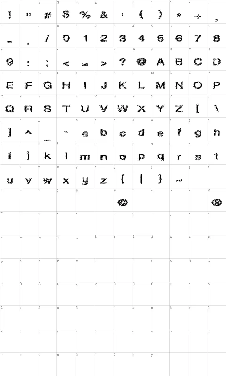 Oil On The Waterfont character map