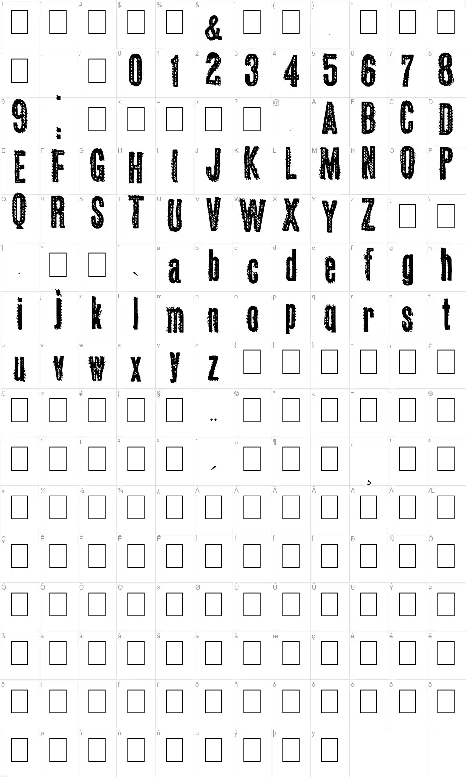 Okasfont character map
