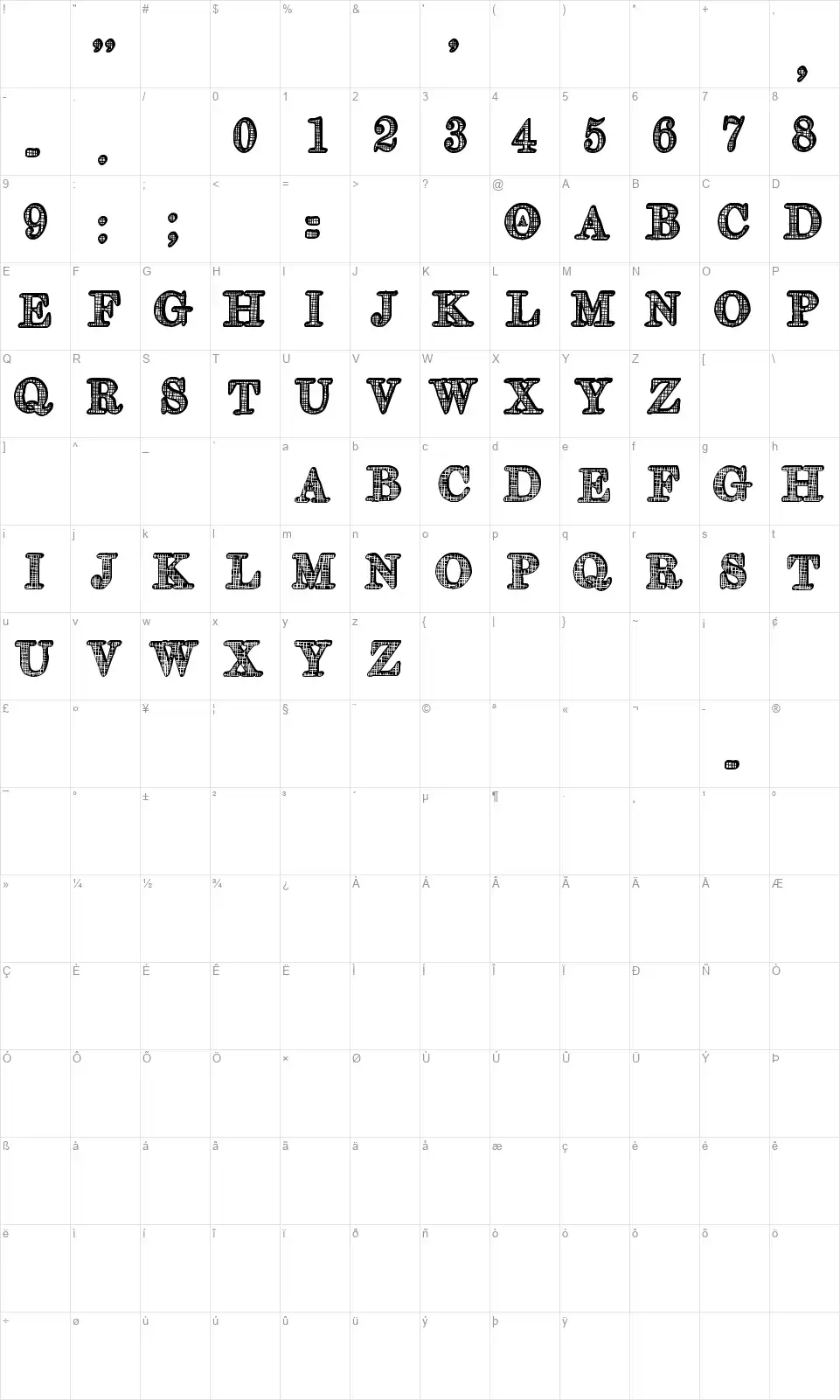 Older STfont character map