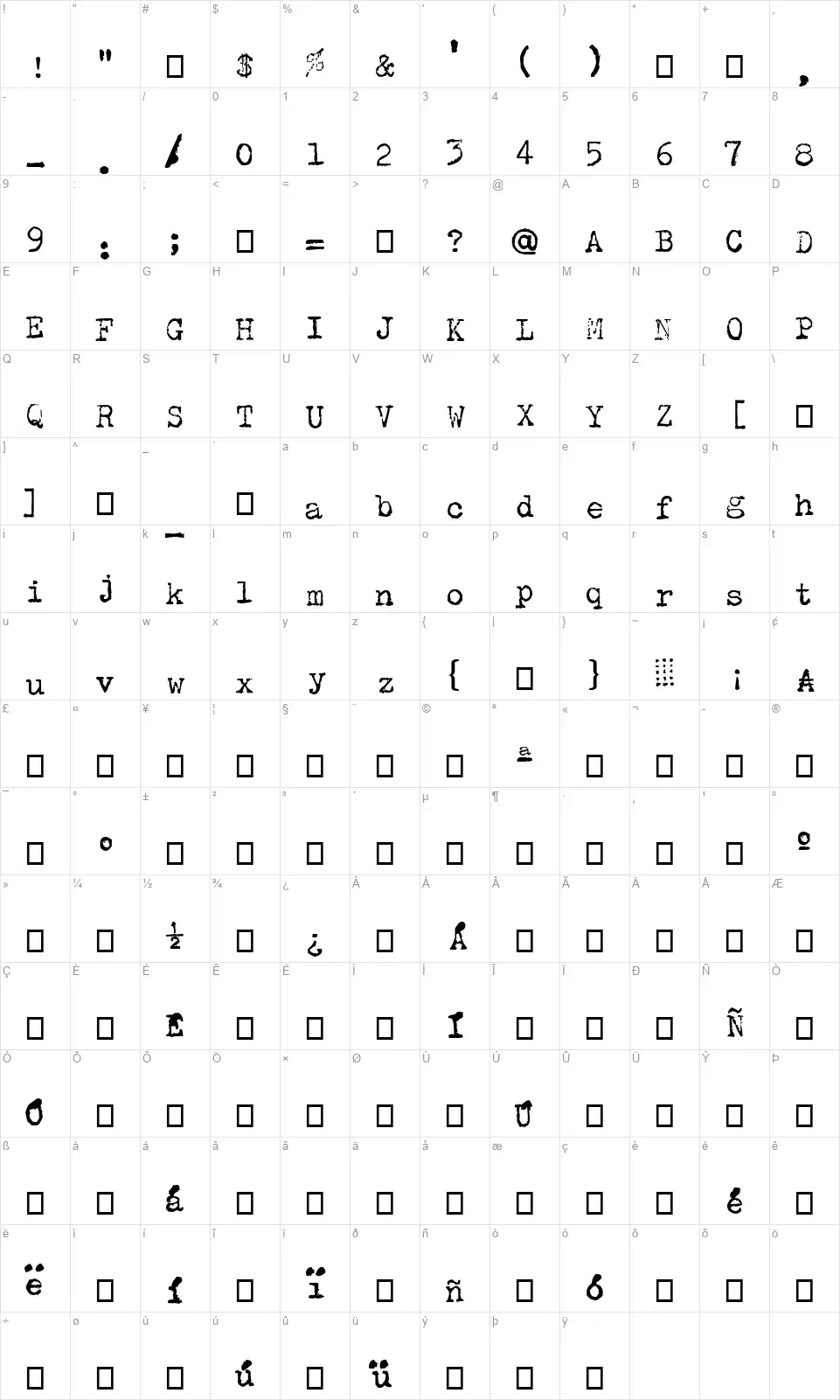 Olivetti Type 2font character map