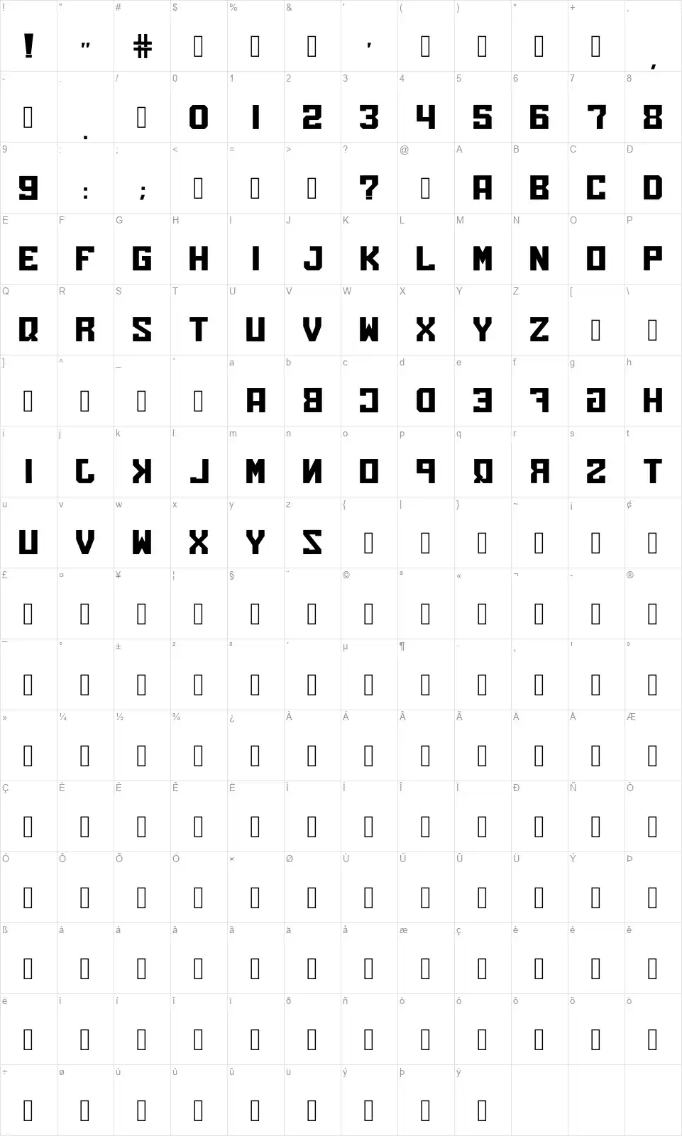 Omaewamofont character map