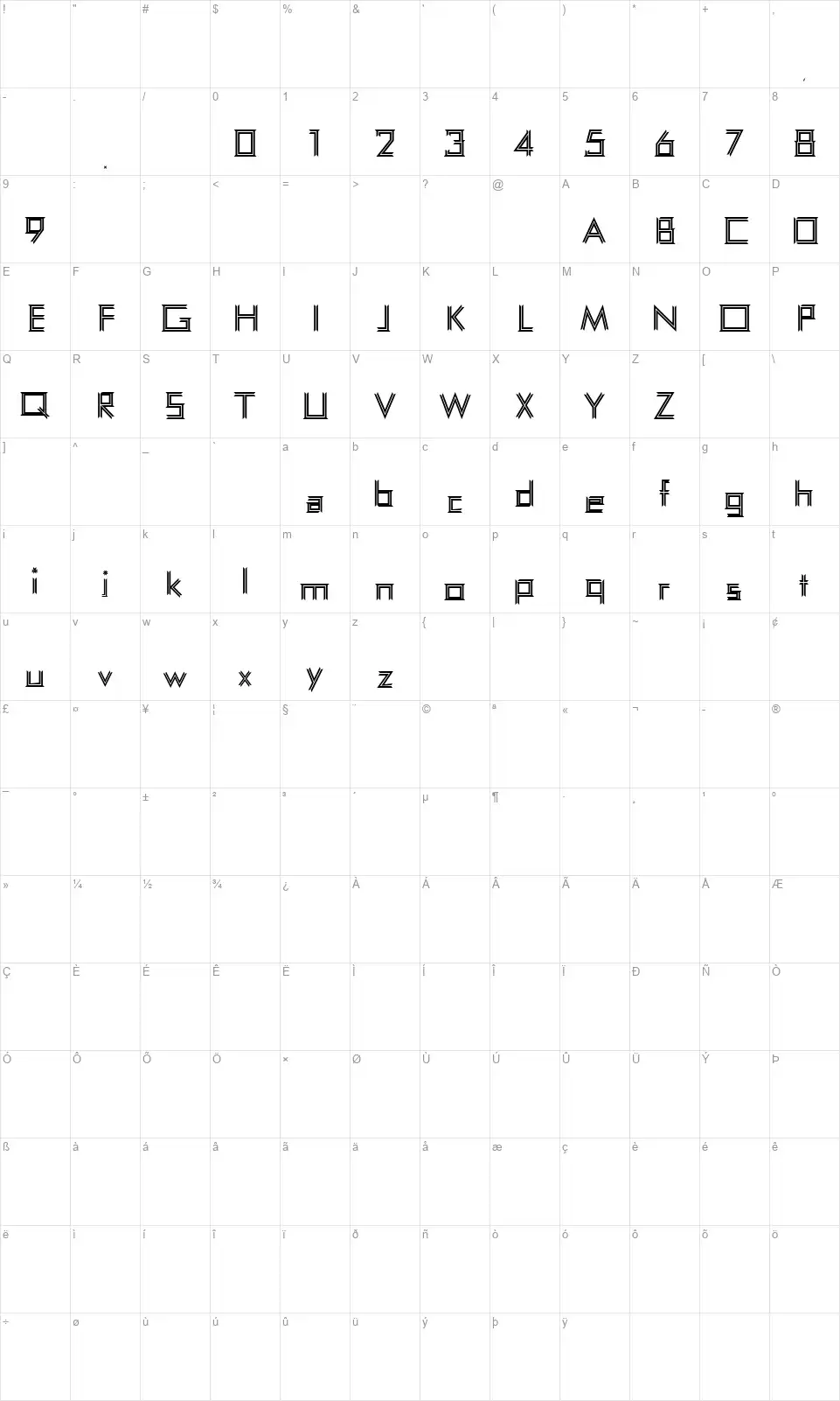 Ombak Intenfont character map