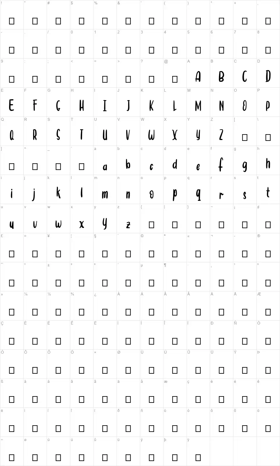 One Heartfont character map