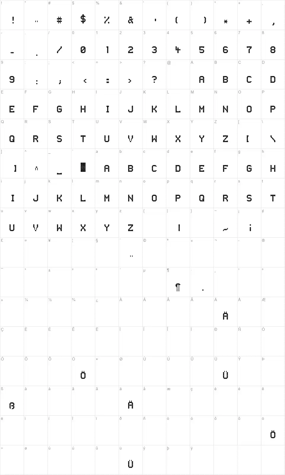 Ooh Bahnfont character map