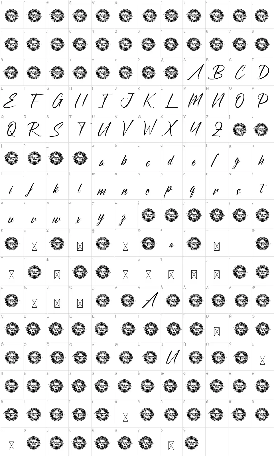 Opelikafont character map