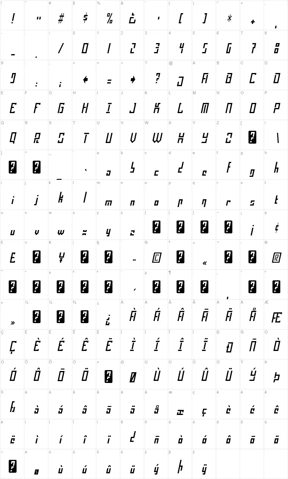Operational Amplifierfont character map