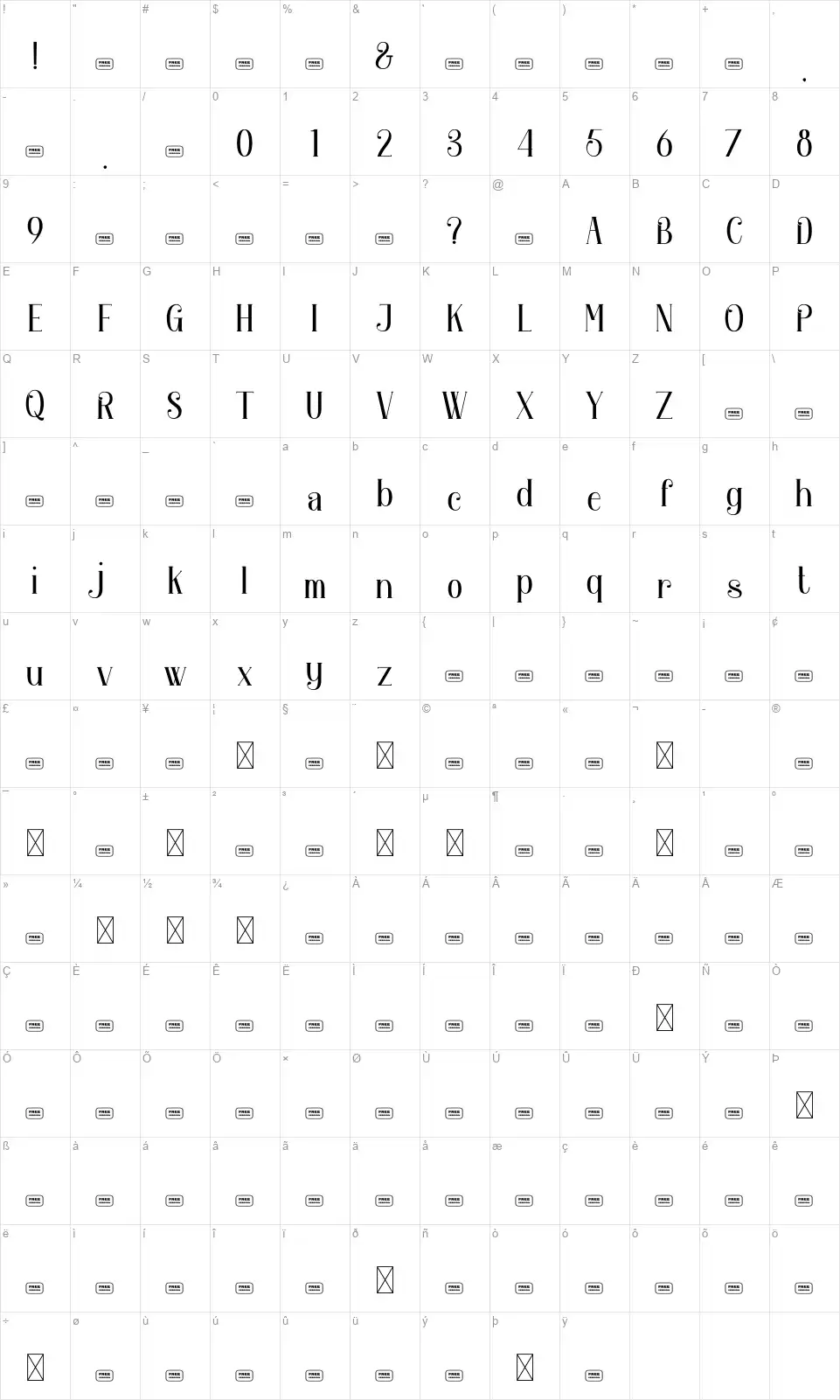 Orchard Songfont character map