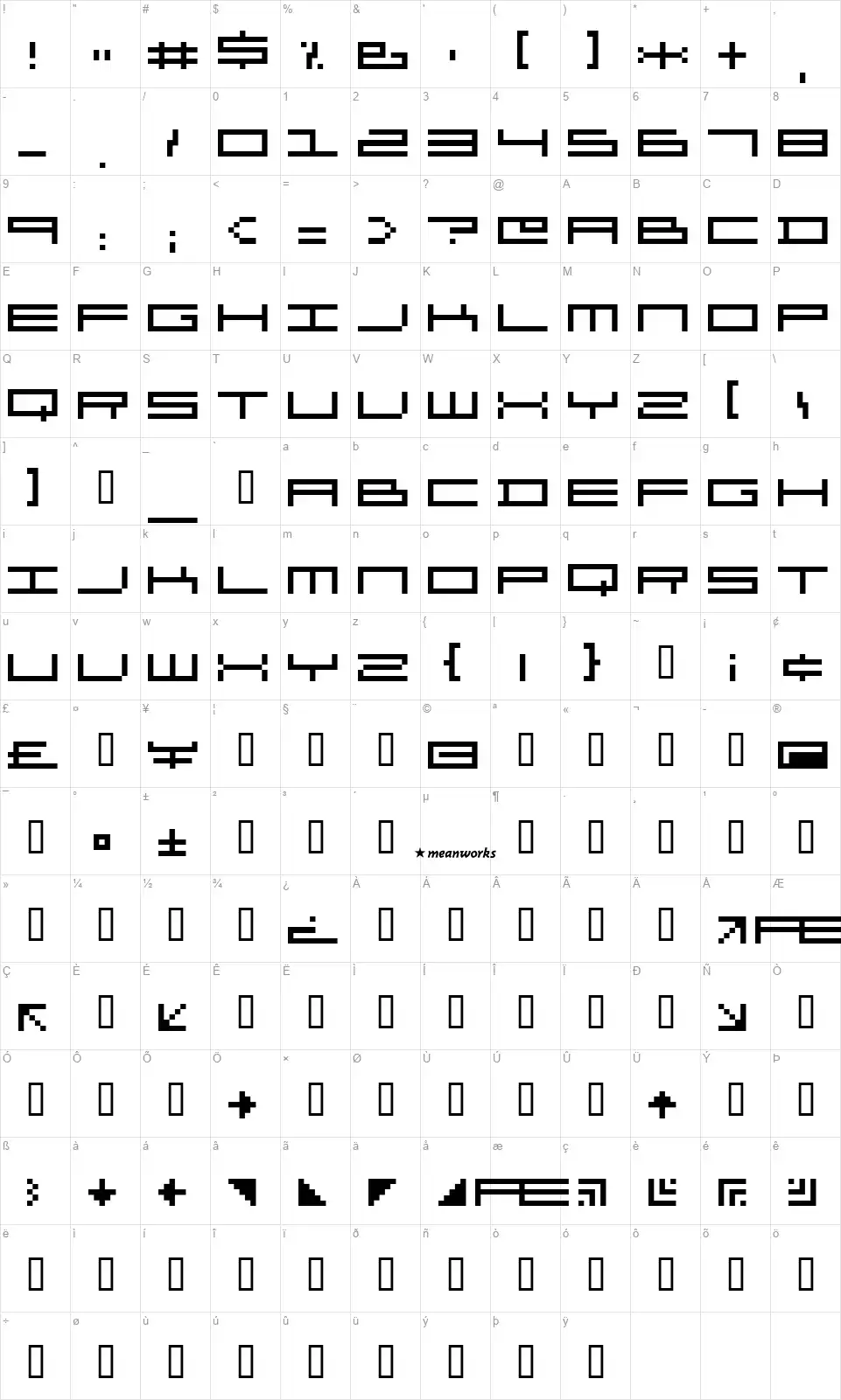Organfont character map