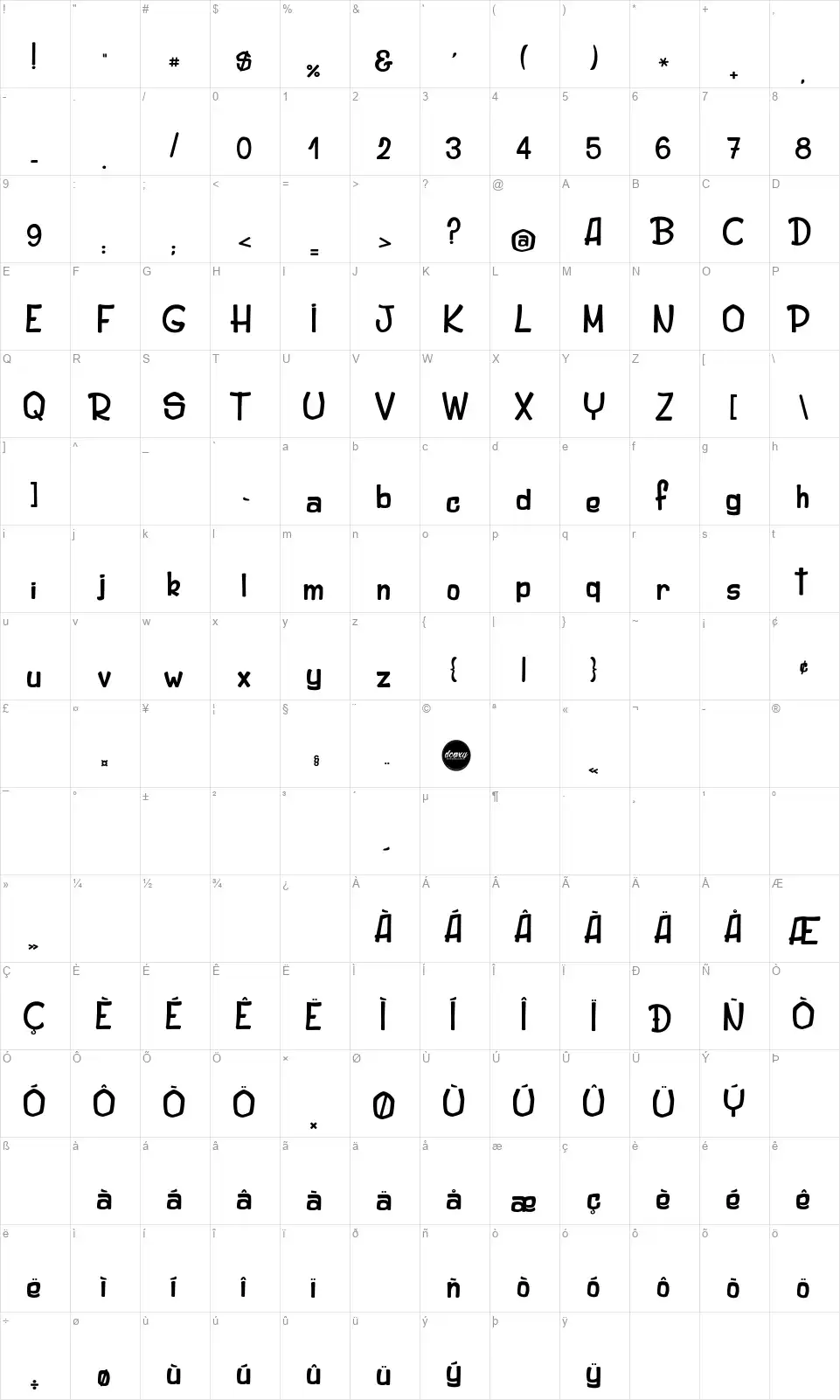 Original Woodyfont character map