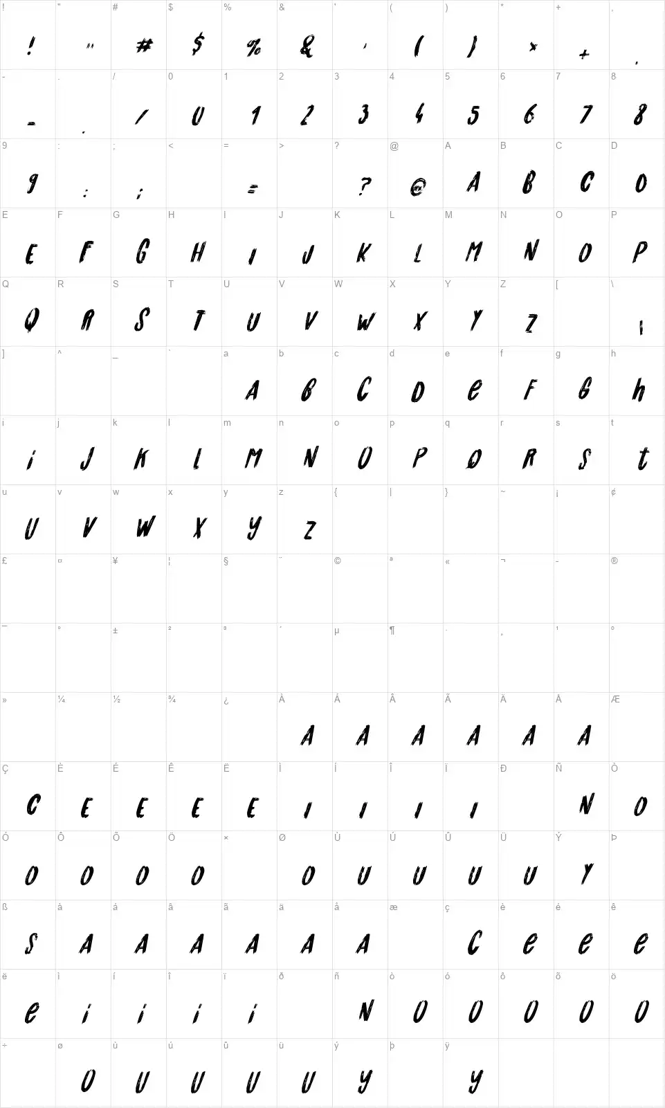 Originals 2font character map