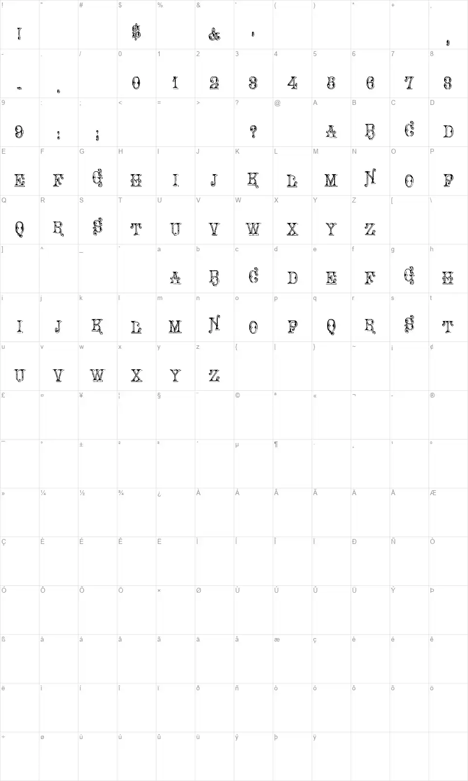 Ornamented, No. 1053 Map Ornamented, No. 1053font character map