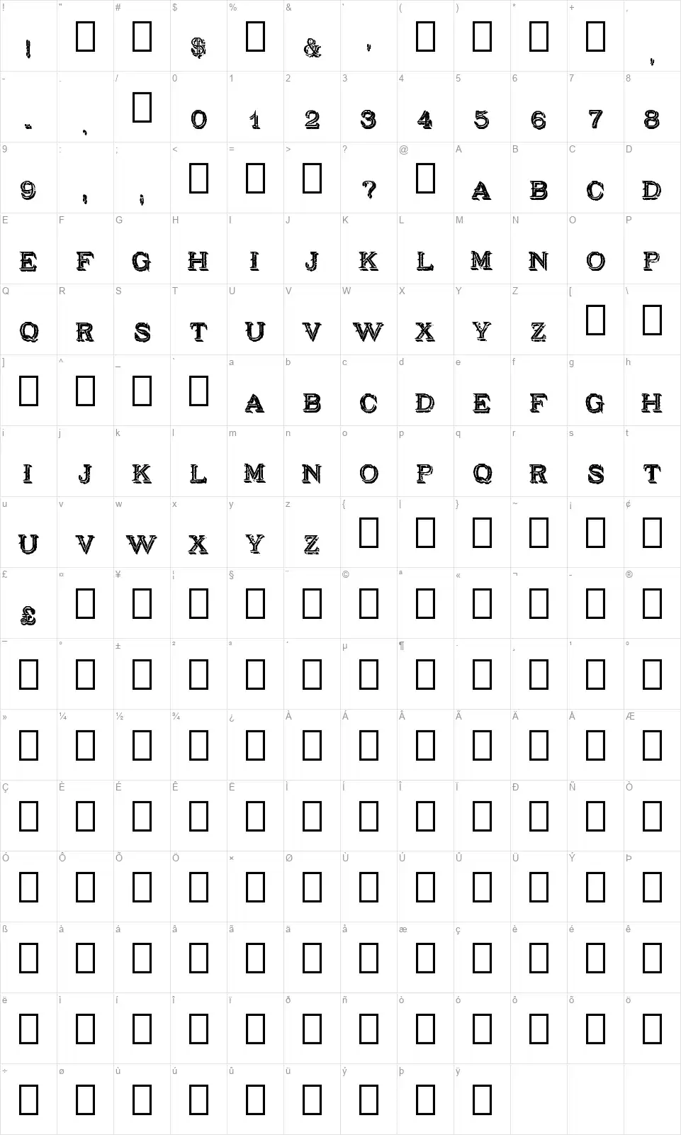 Ornamented, No. 1073font character map