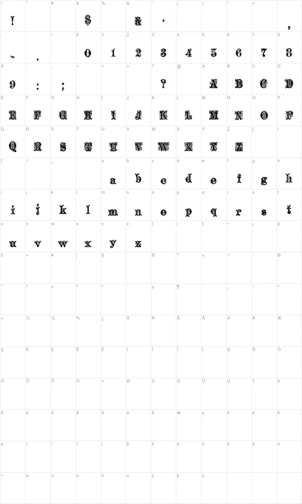 Ornamented, No. 1539 Map Ornamented, No. 1539font character map