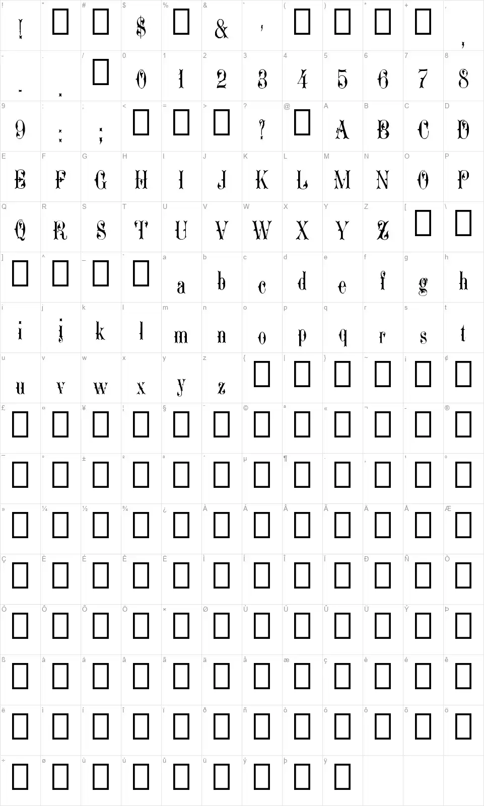 Ornamented, No. 1543 Map Ornamented, No. 1543font character map
