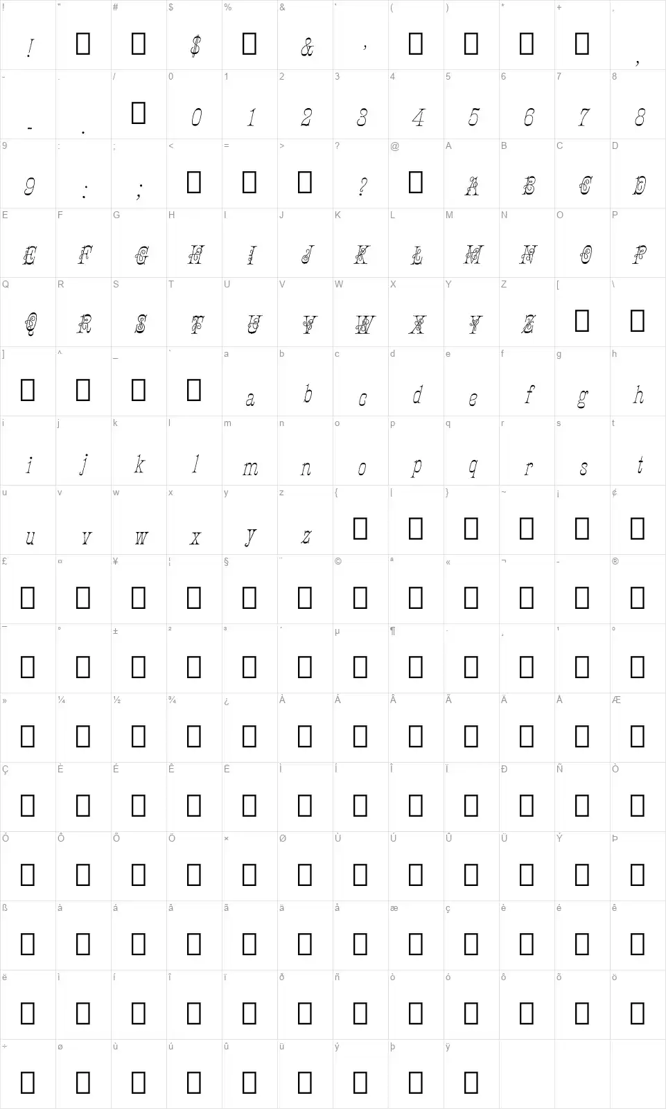 Ornamented, No. 1546 Map Ornamented, No. 1546font character map
