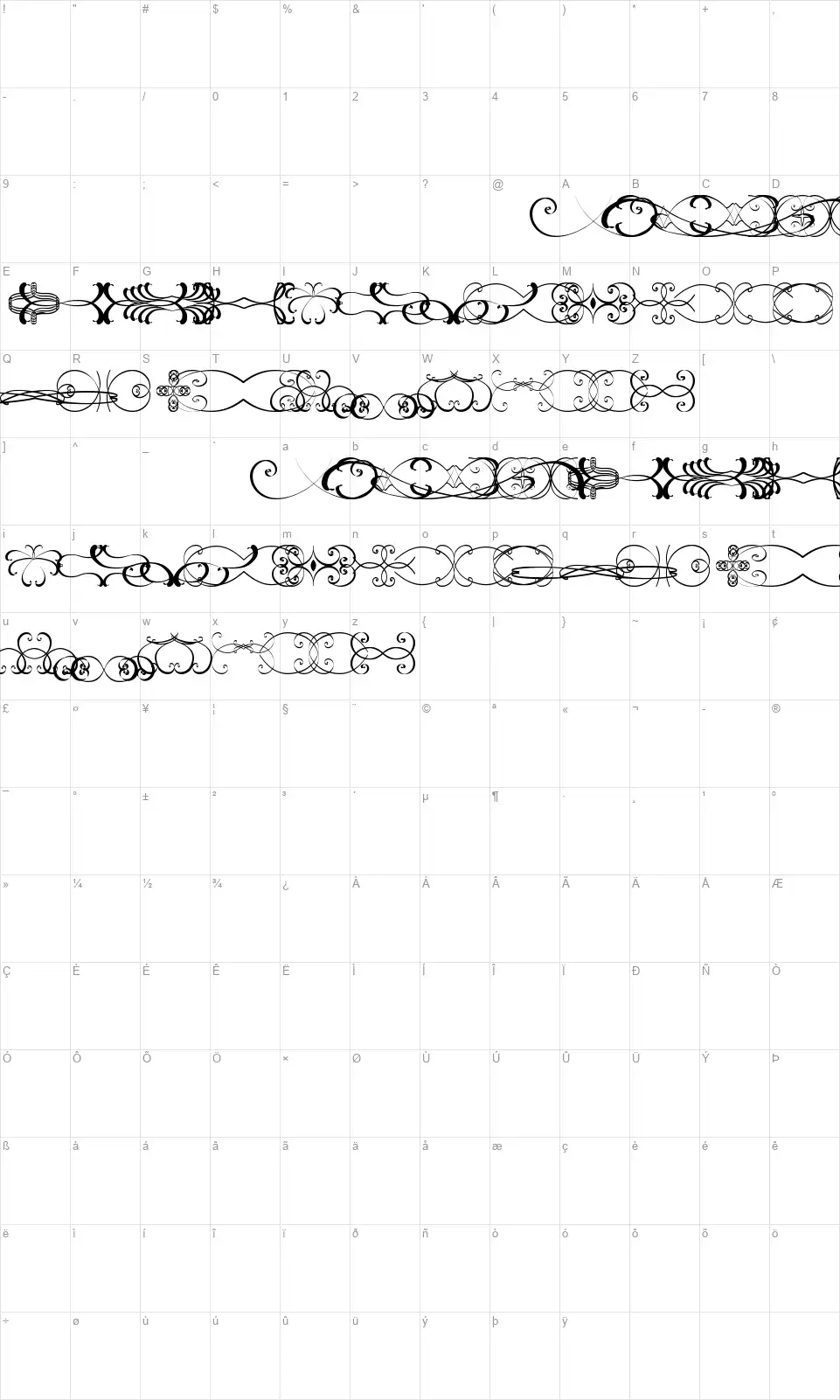 Ornamentsss TFBfont character map