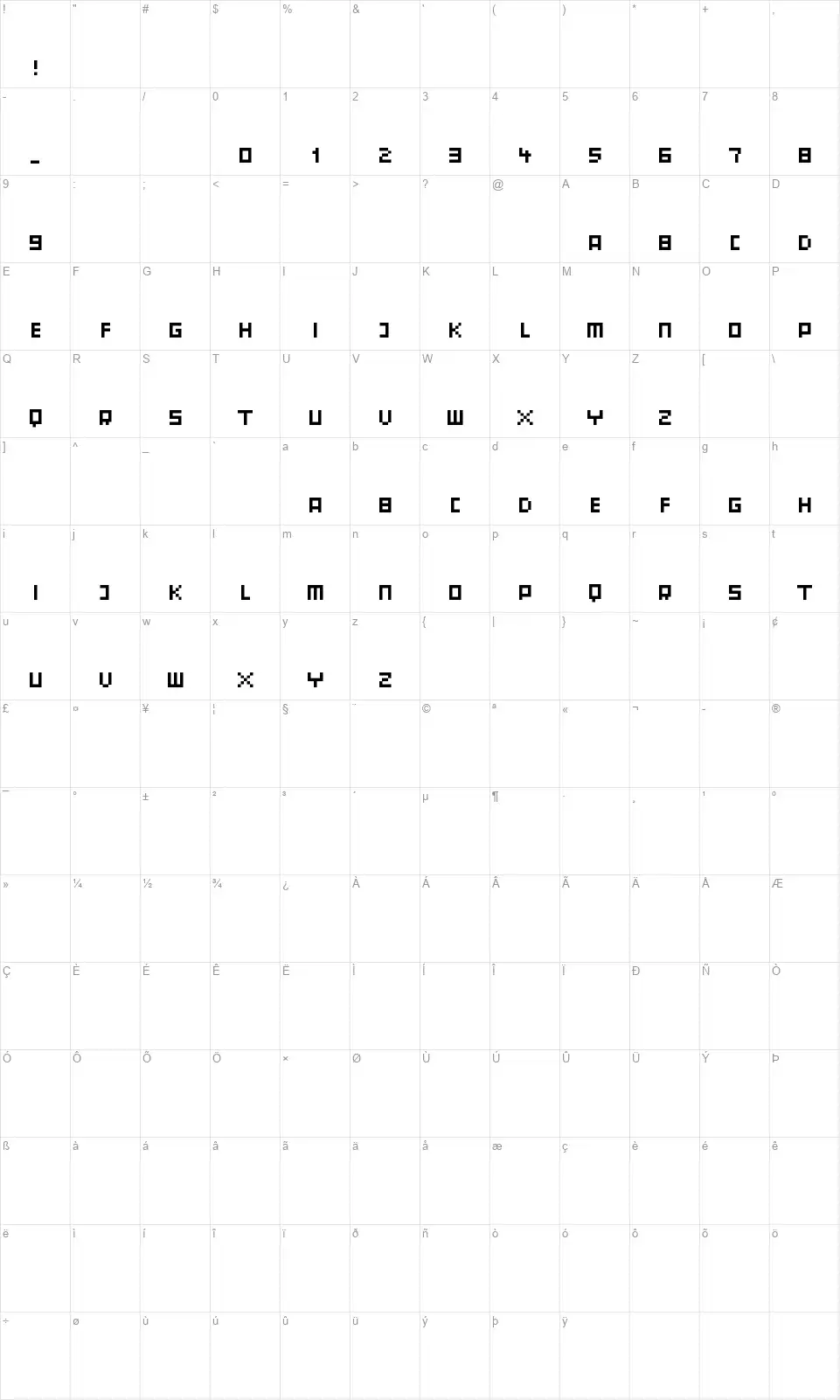 Orphanfont character map