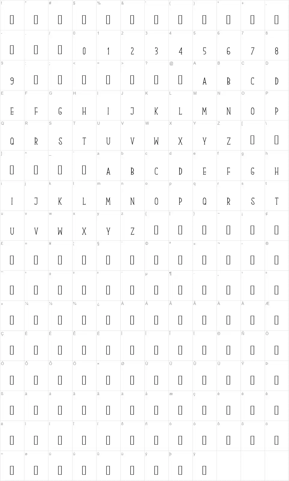 Our Serif Handfont character map