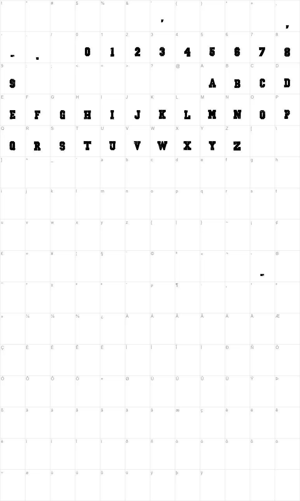 Outlaw Starsfont character map