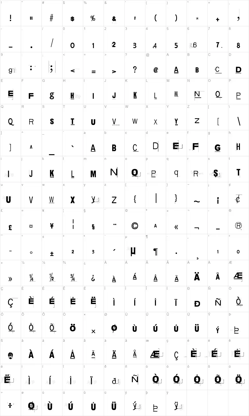Overconsumptionfont character map