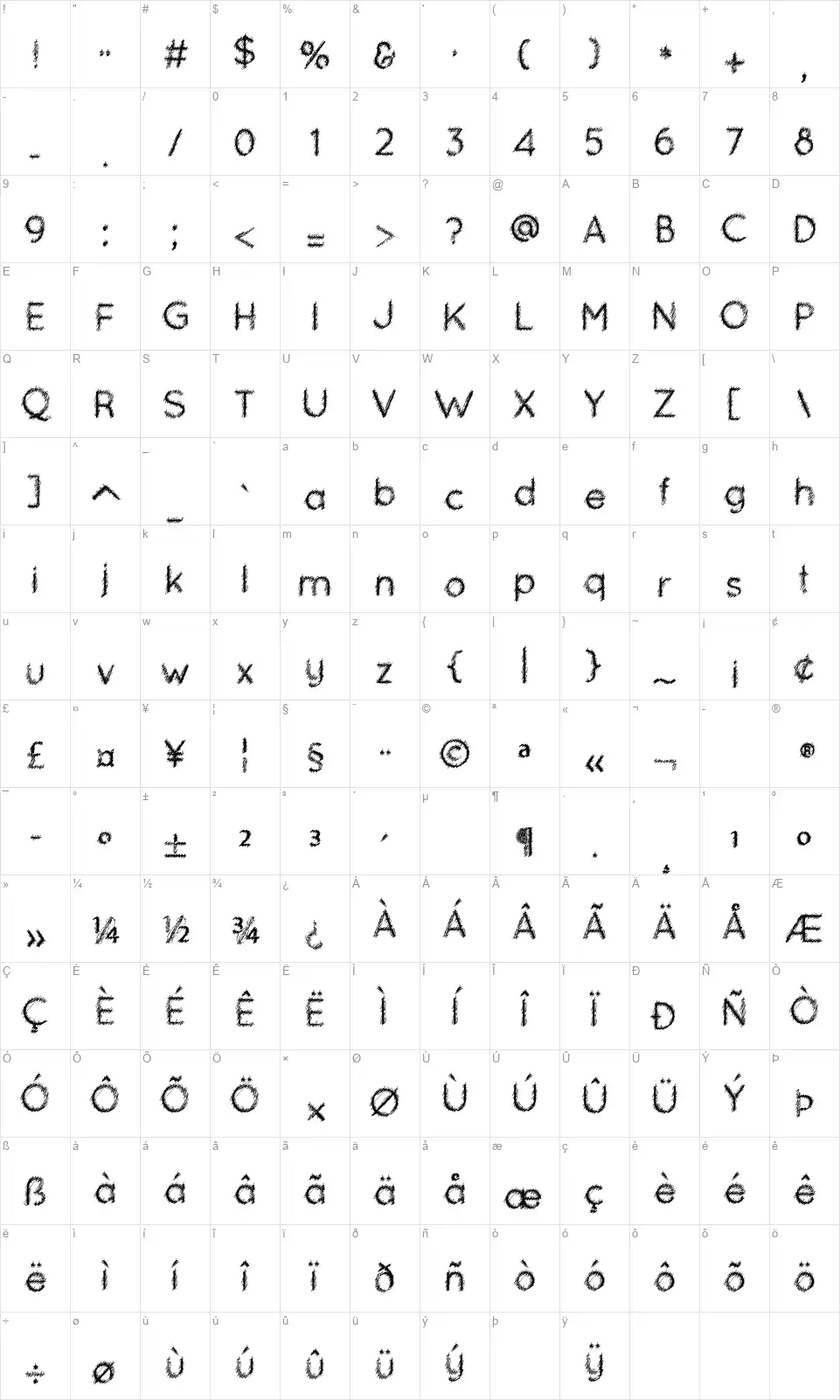 Ozarksfont character map