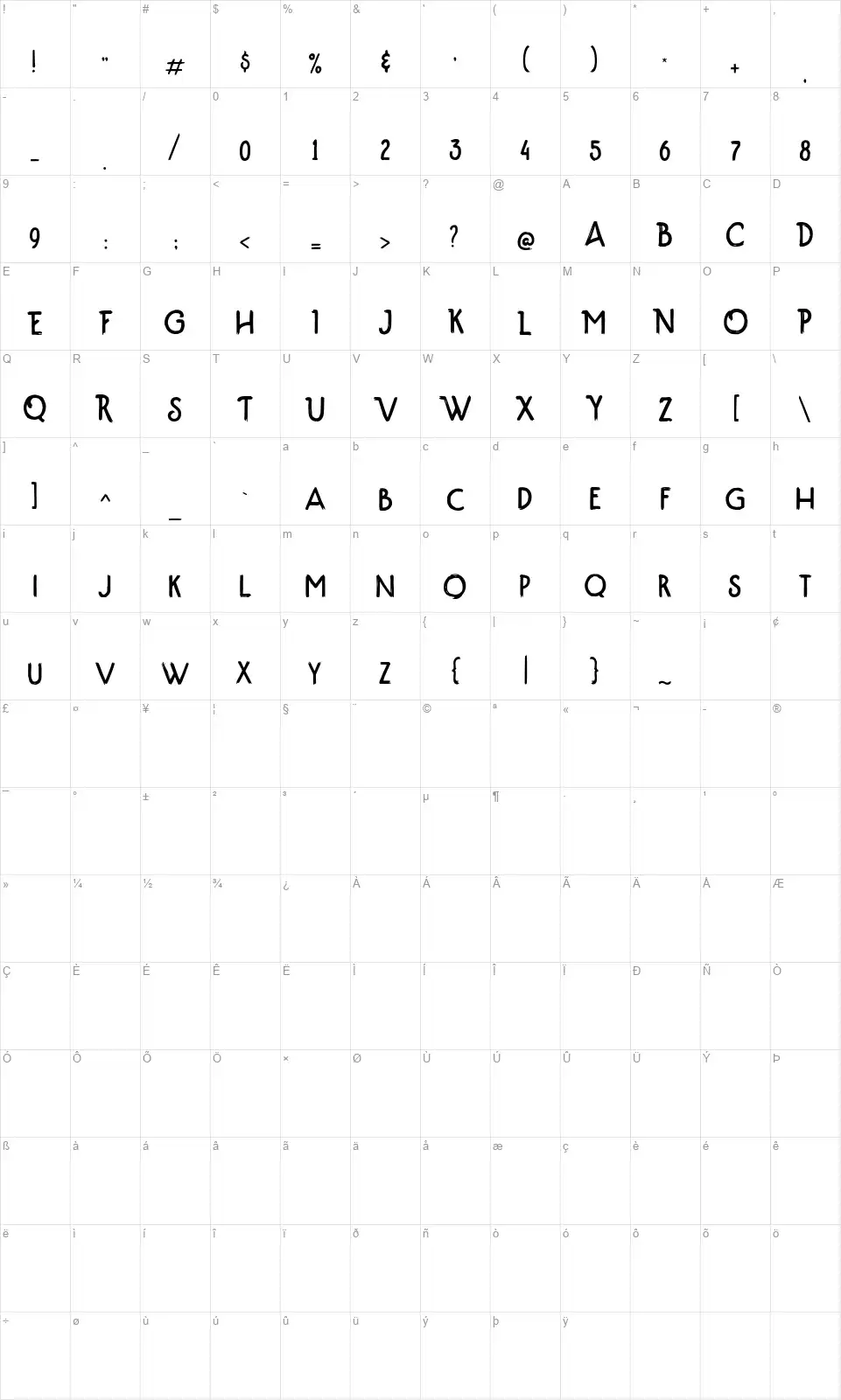 Pafosterfont character map