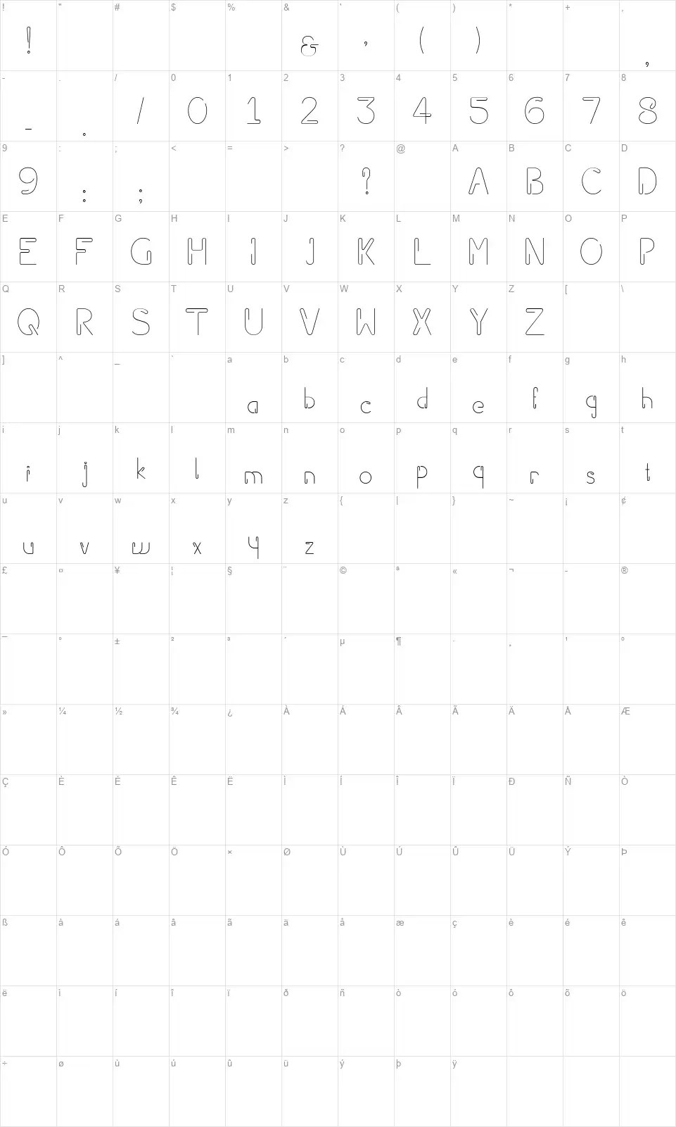 Paper Clipfont character map