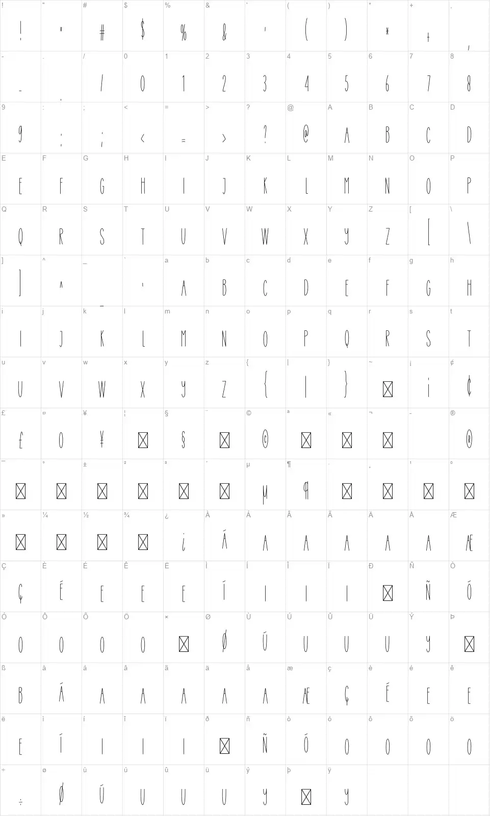 Paperworkfont character map