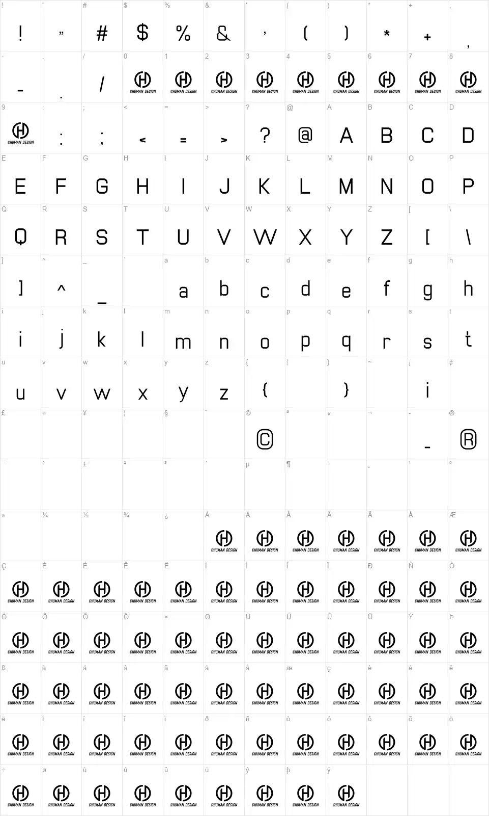 Paradigmafont character map