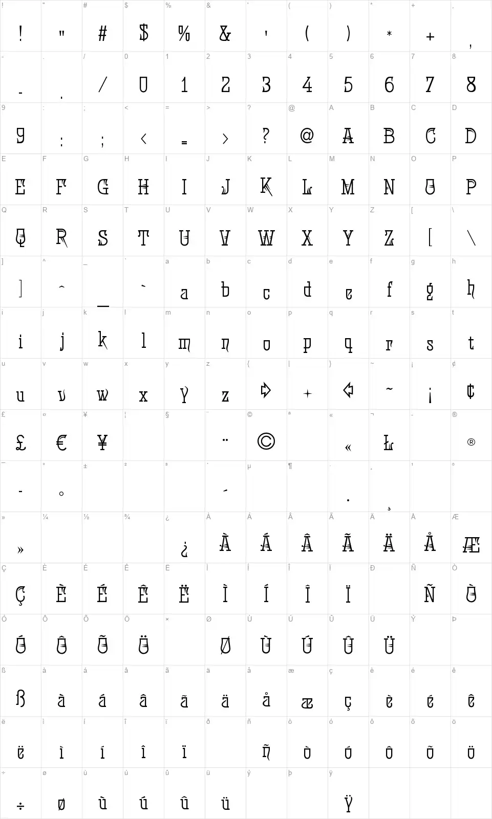 Parseefont character map