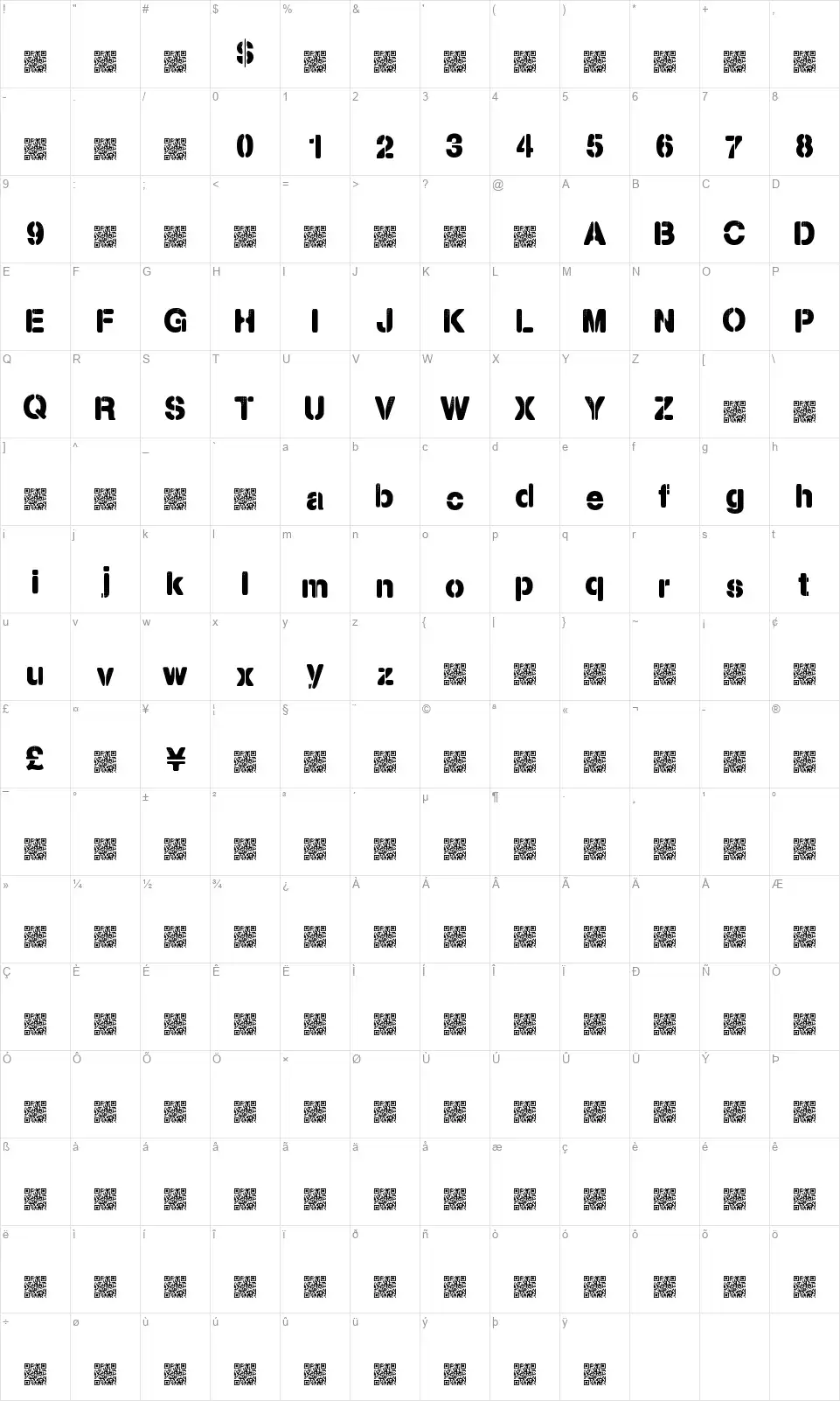 Party Lightsfont character map