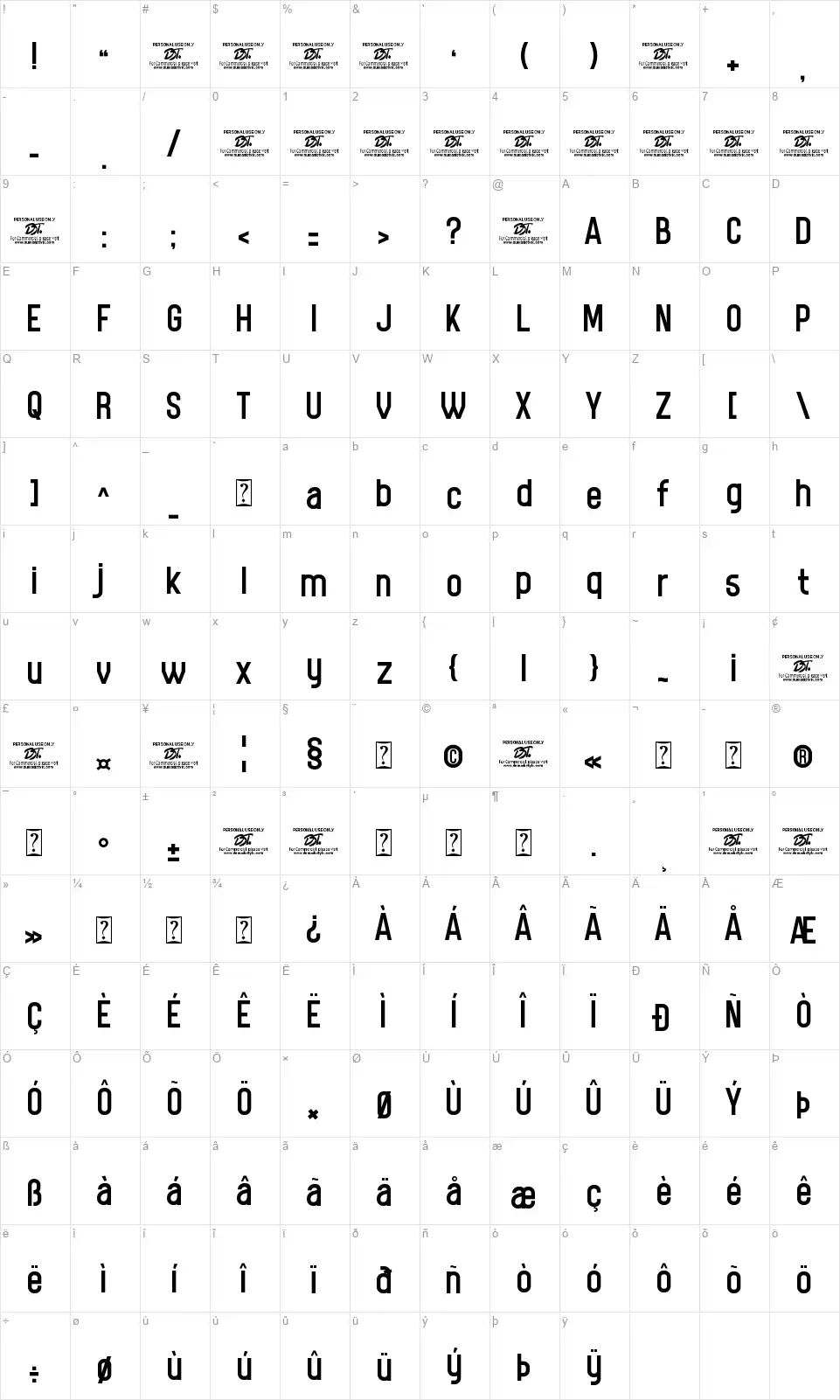 Pastilarisfont character map