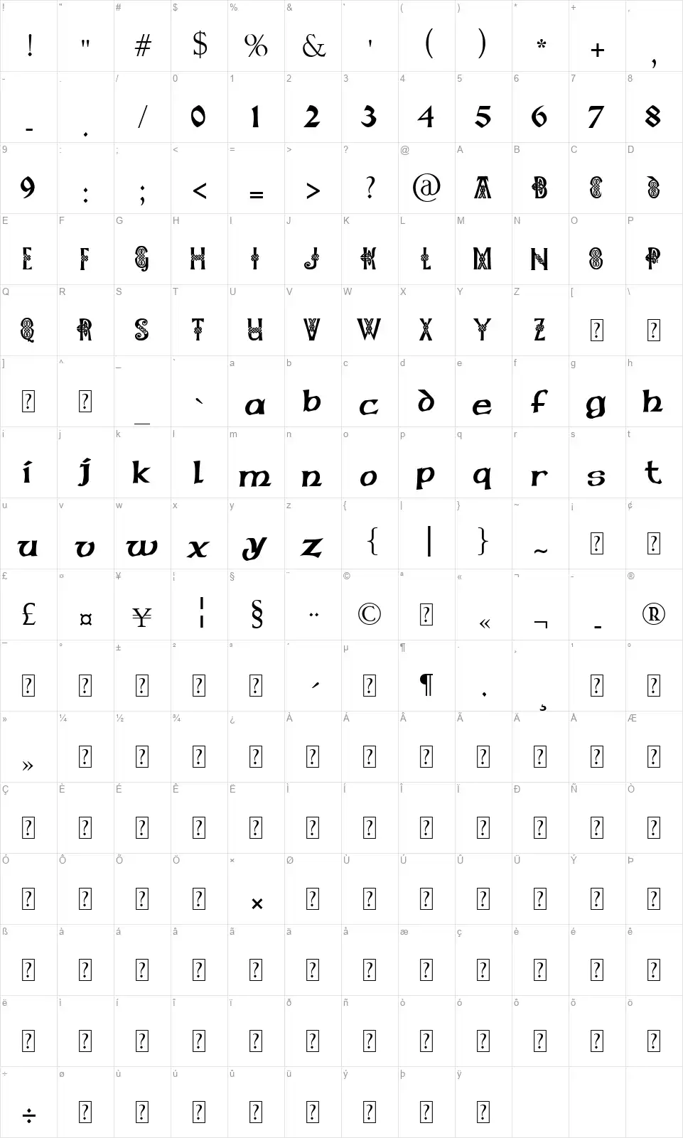 Pauls Celtic Font 1font character map