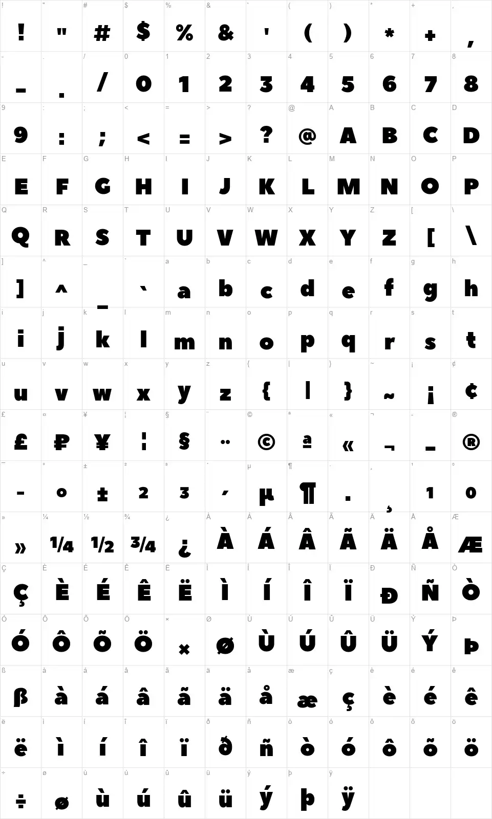 Peace Sansfont character map