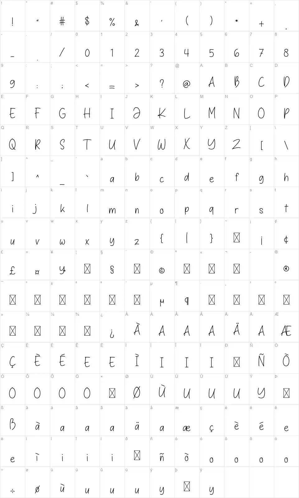 Pen Storyfont character map