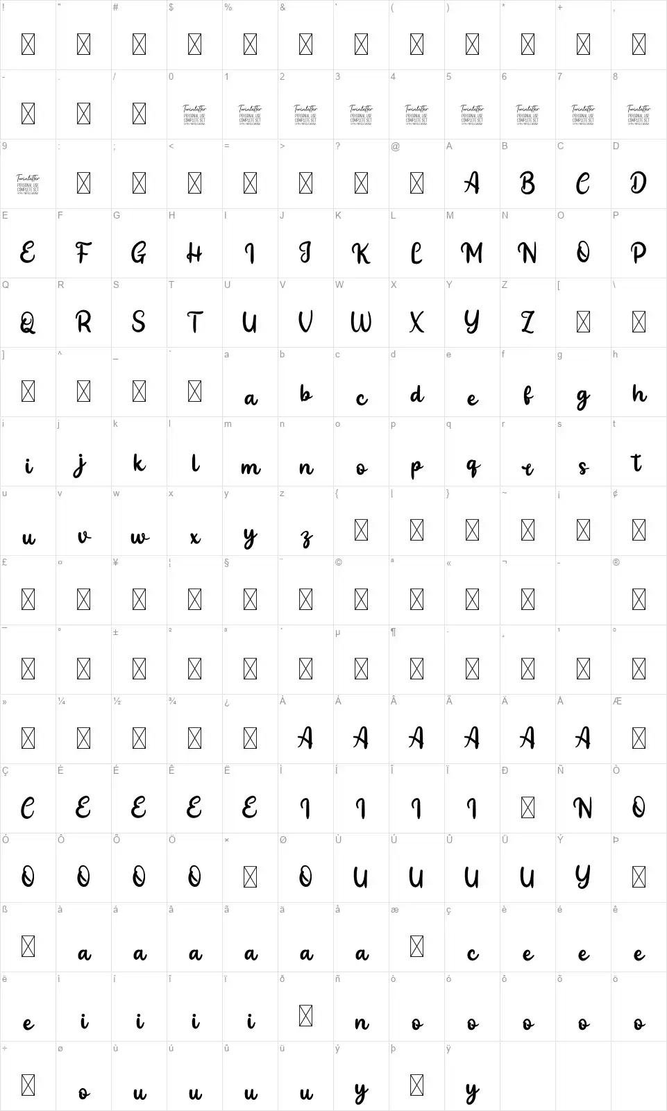 Penyetfont character map