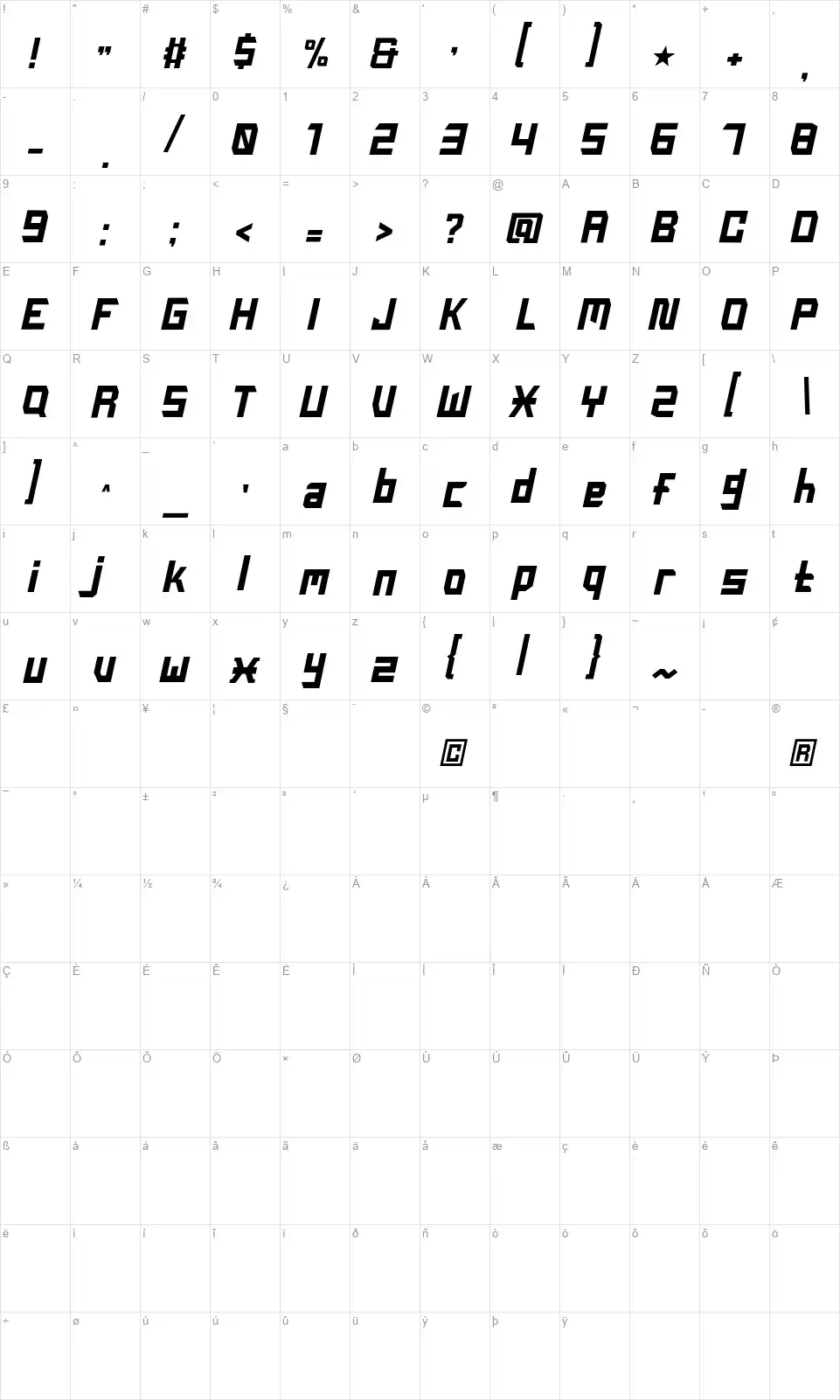 Peradabanfont character map
