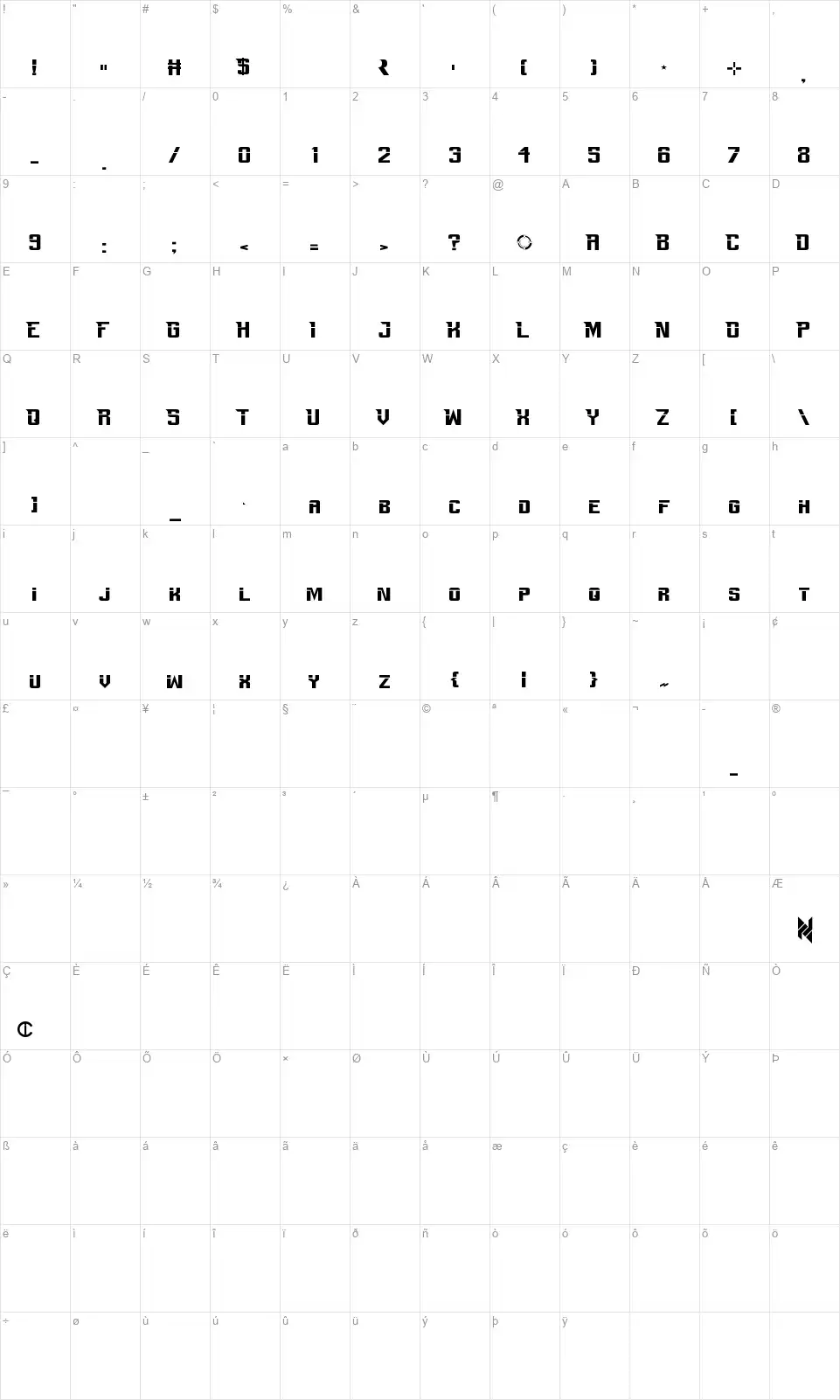 Perfect Dark Zerofont character map
