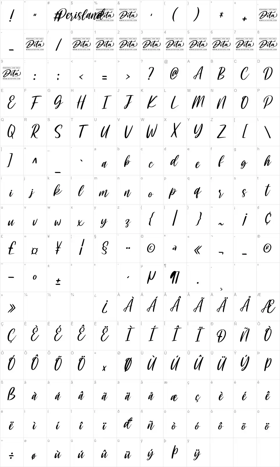 Perislandfont character map