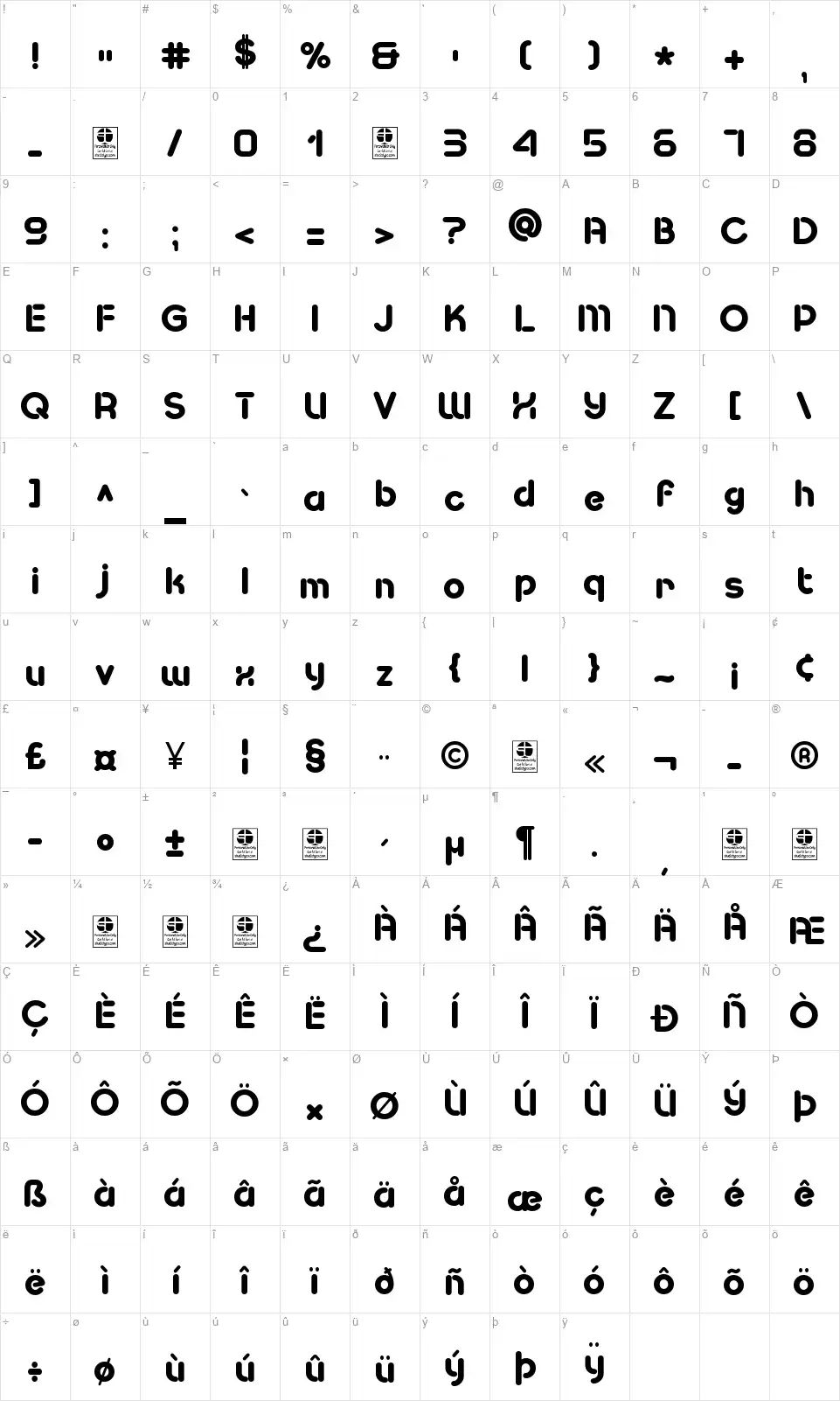 Pesta Stencilfont character map