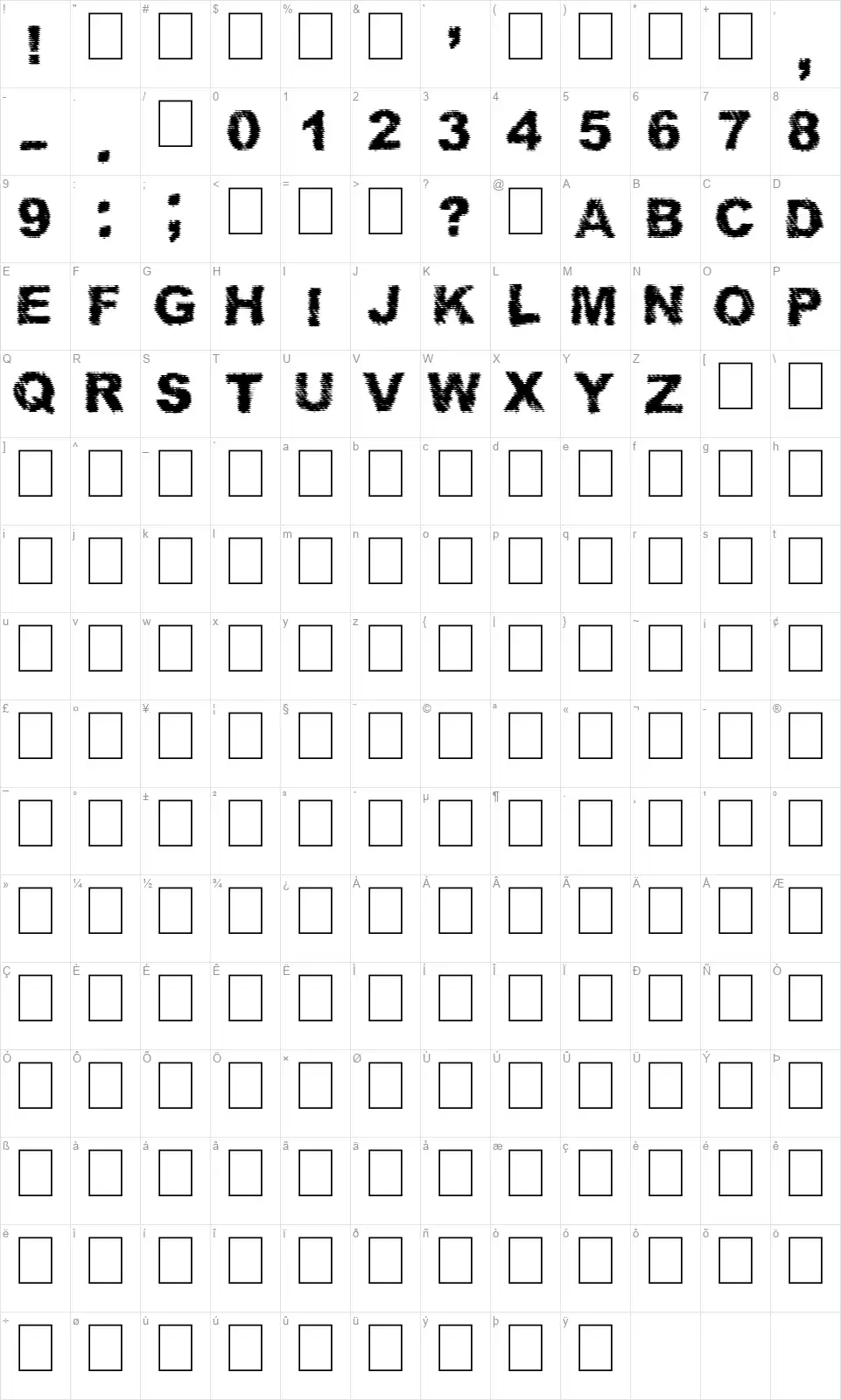 Phantom Zonefont character map